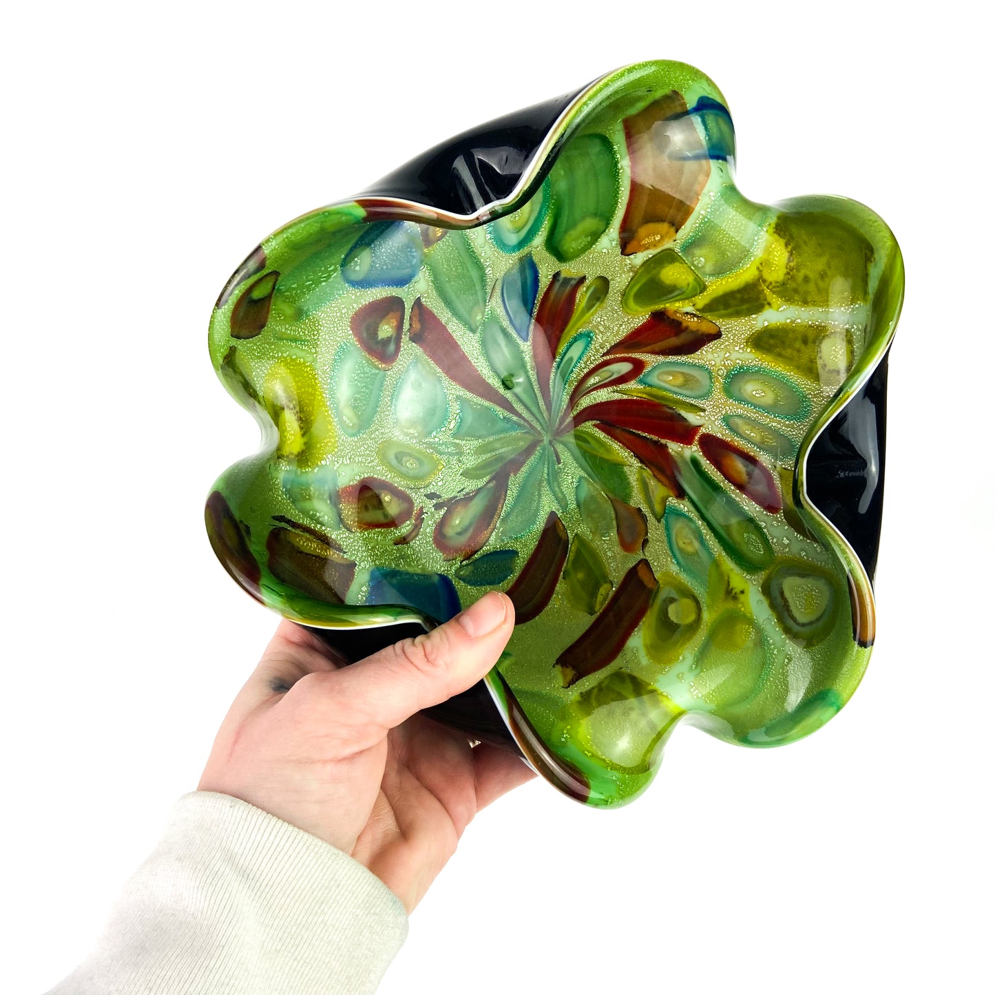 Murano Millefiori + Black Case Freeform Glass Catchall/Ashtray #O1143