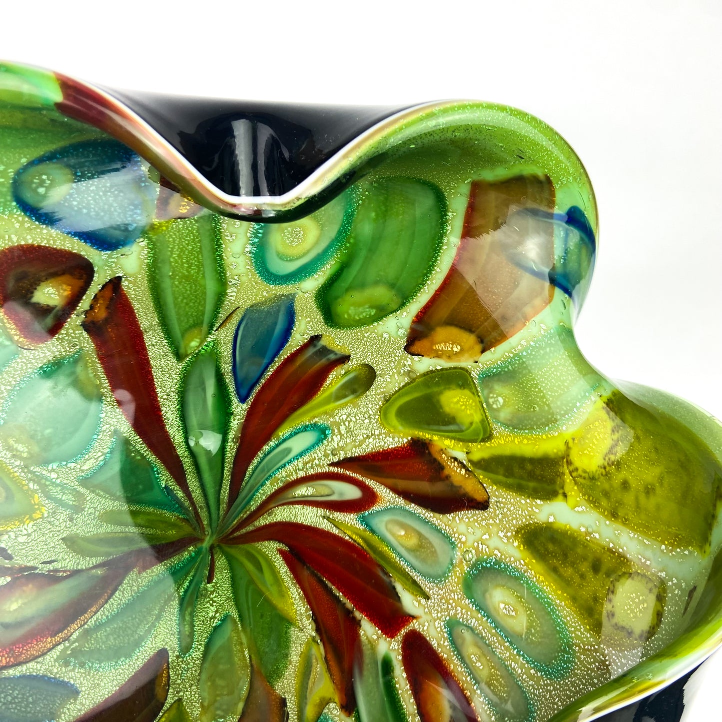 Murano Millefiori + Black Case Freeform Glass Catchall/Ashtray #O1143