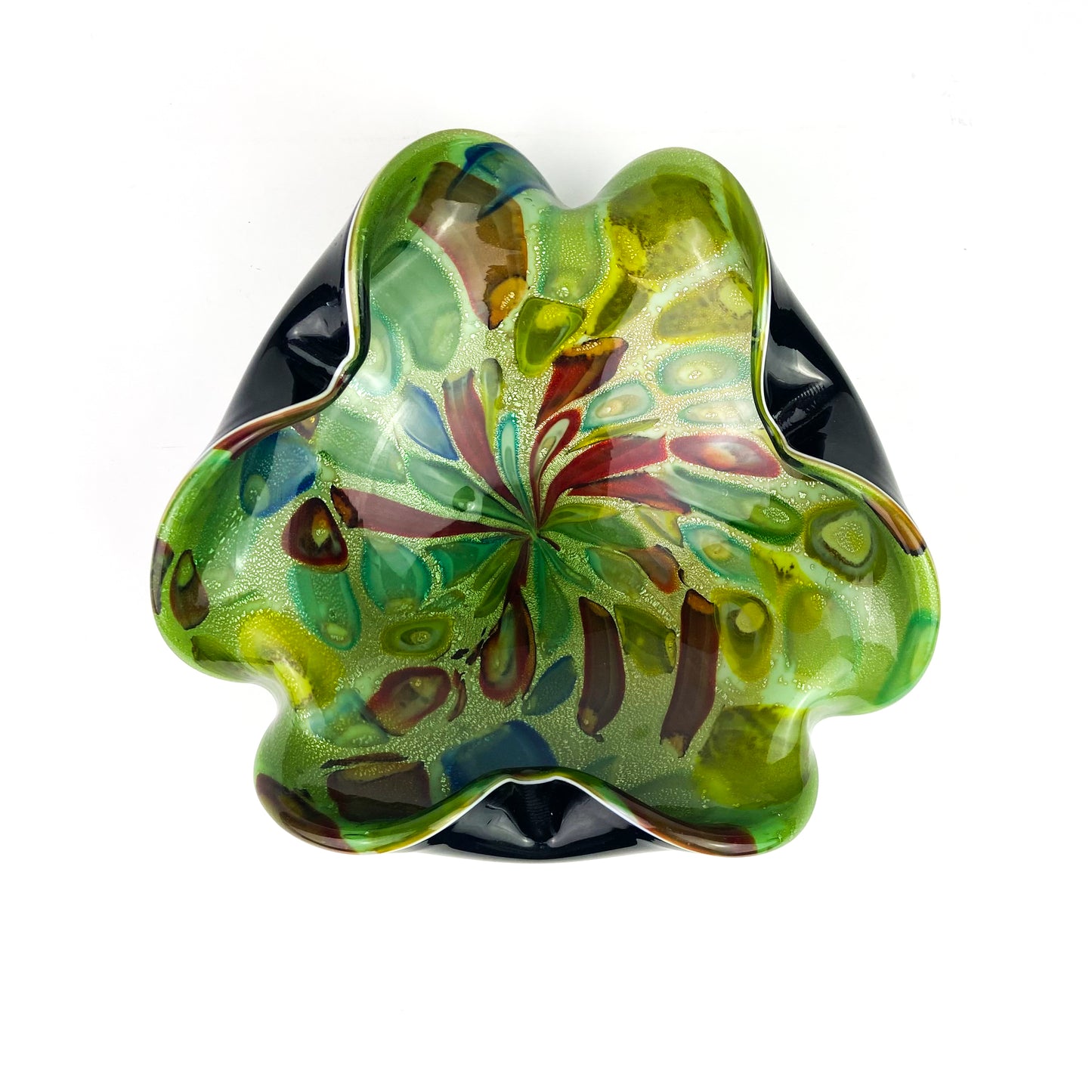 Murano Millefiori + Black Case Freeform Glass Catchall/Ashtray #O1143