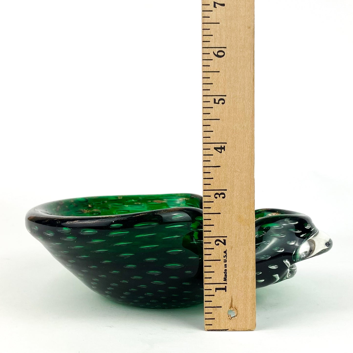 Murano Emerald + Gold Bullicante Glass Catchall/Ashtray #O1145