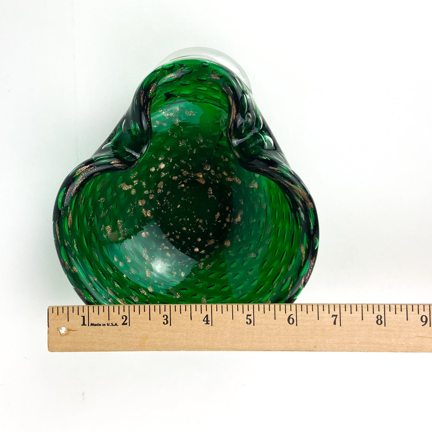 Murano Emerald + Gold Bullicante Glass Catchall/Ashtray #O1145