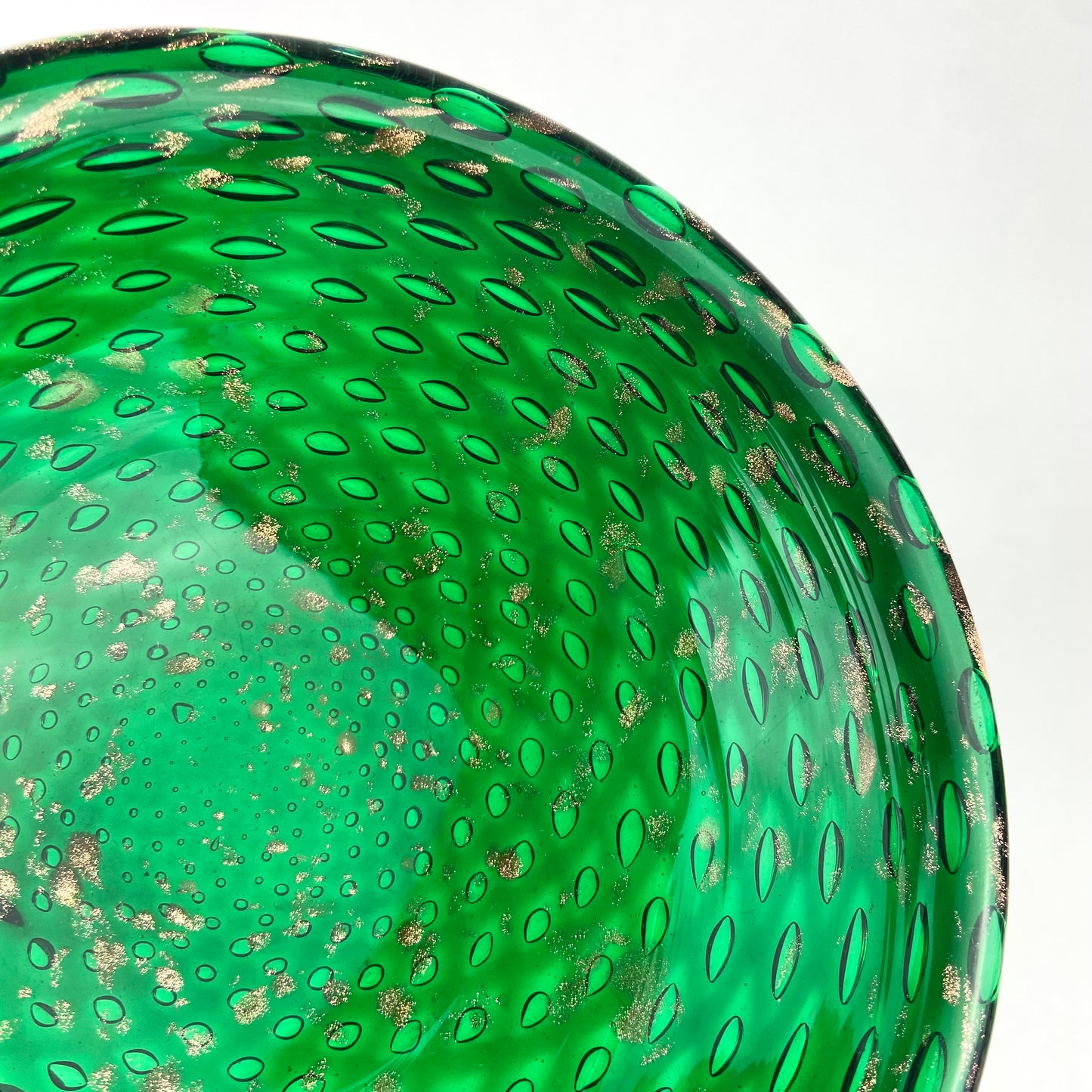 Murano Emerald + Gold Bullicante Glass Catchall/Ashtray #O1145