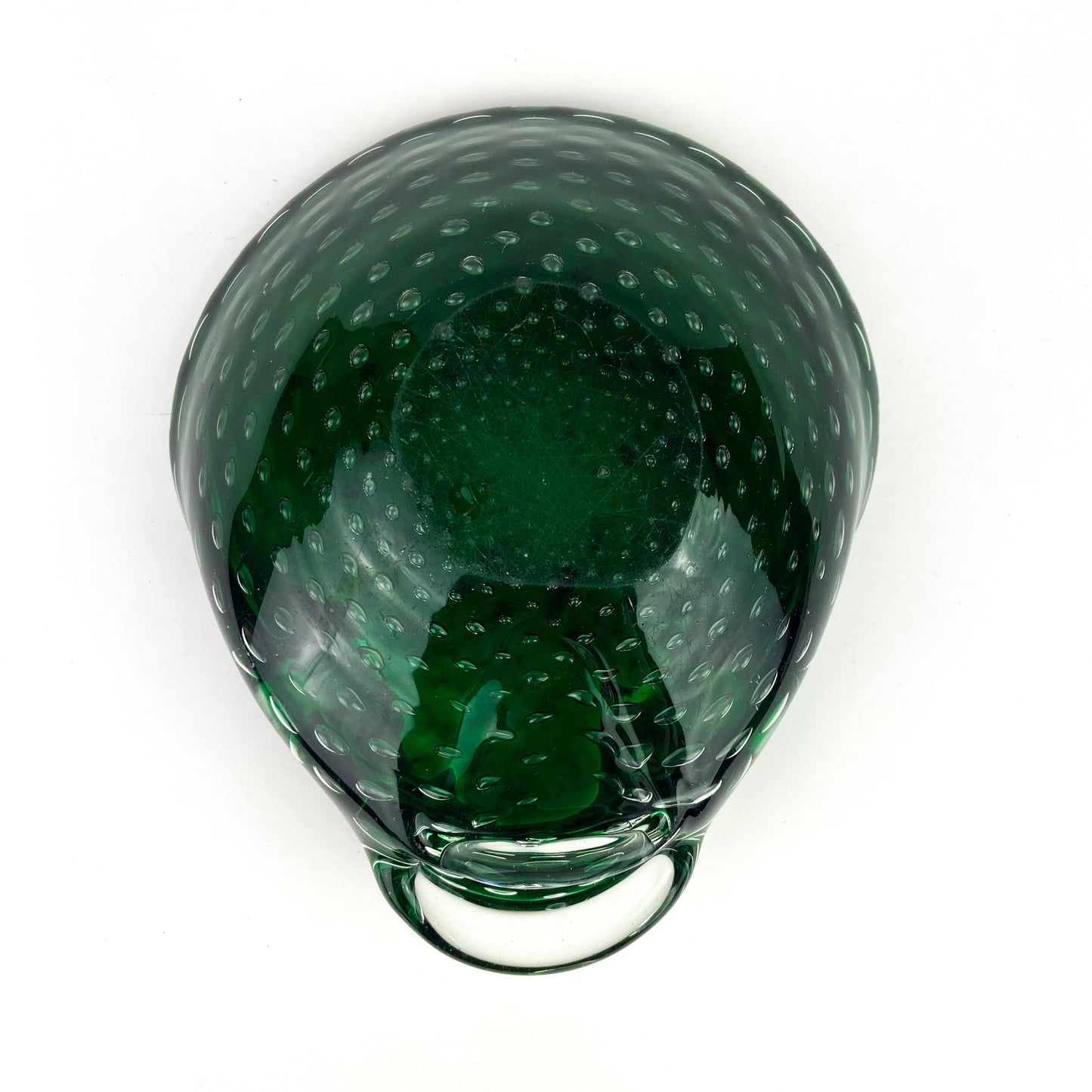 Murano Emerald + Gold Bullicante Glass Catchall/Ashtray #O1145