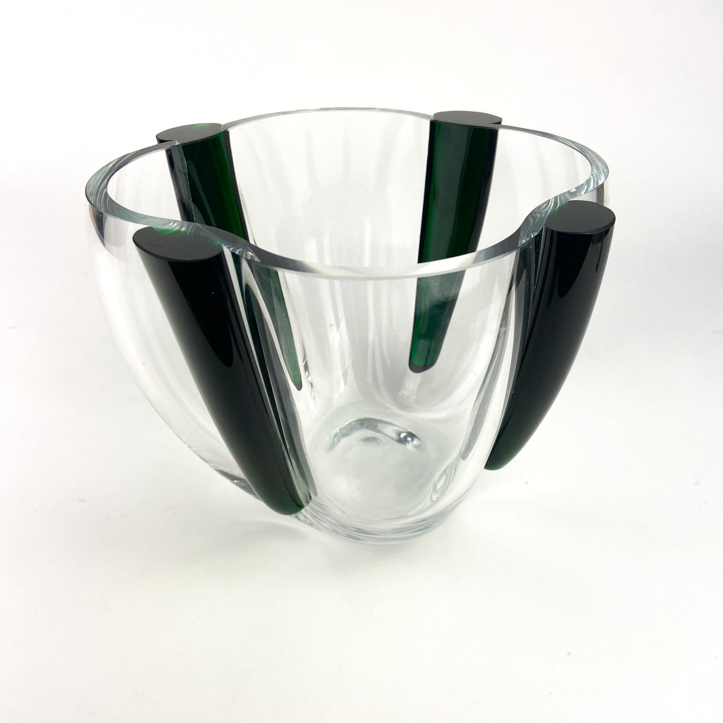 Vintage Emerald + Clear Deco Art Glass Bowl #O1147