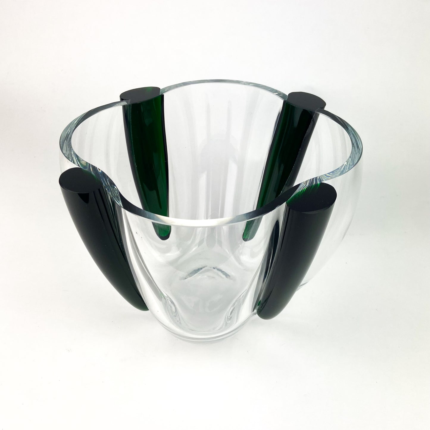 Vintage Emerald + Clear Deco Art Glass Bowl #O1147