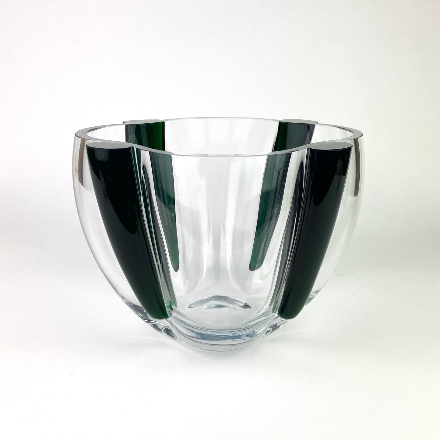 Vintage Emerald + Clear Deco Art Glass Bowl #O1147