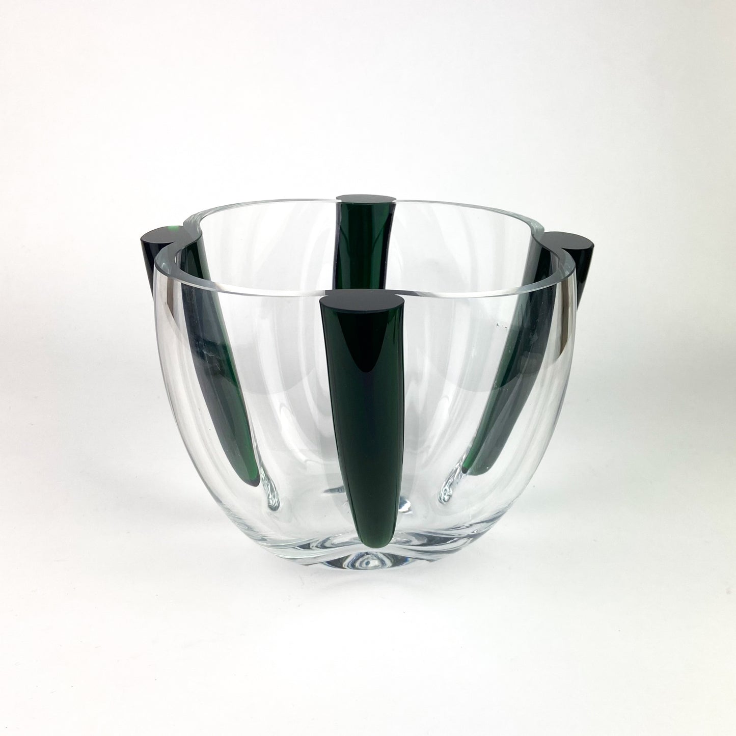 Vintage Emerald + Clear Deco Art Glass Bowl #O1147