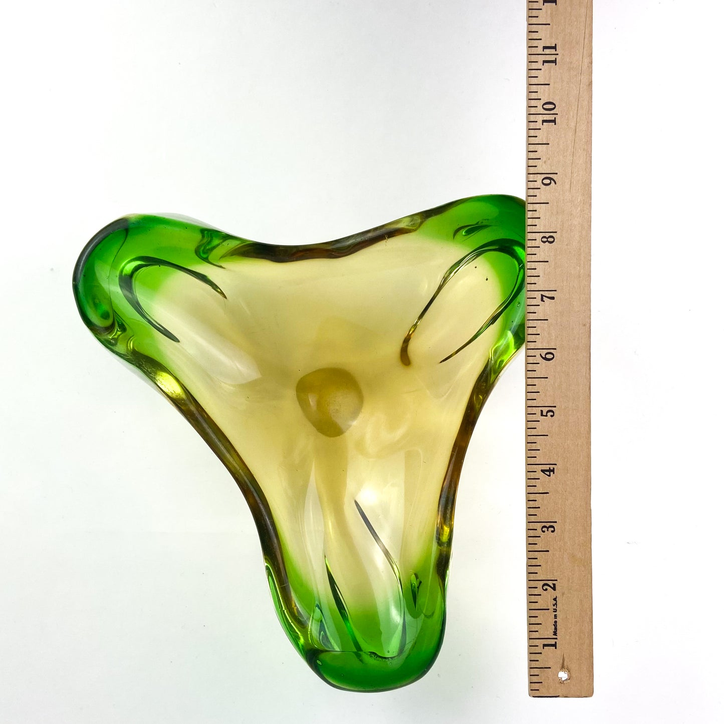 Murano Emerald + Amber Floriform Glass Catchall/Ashtray #O1151