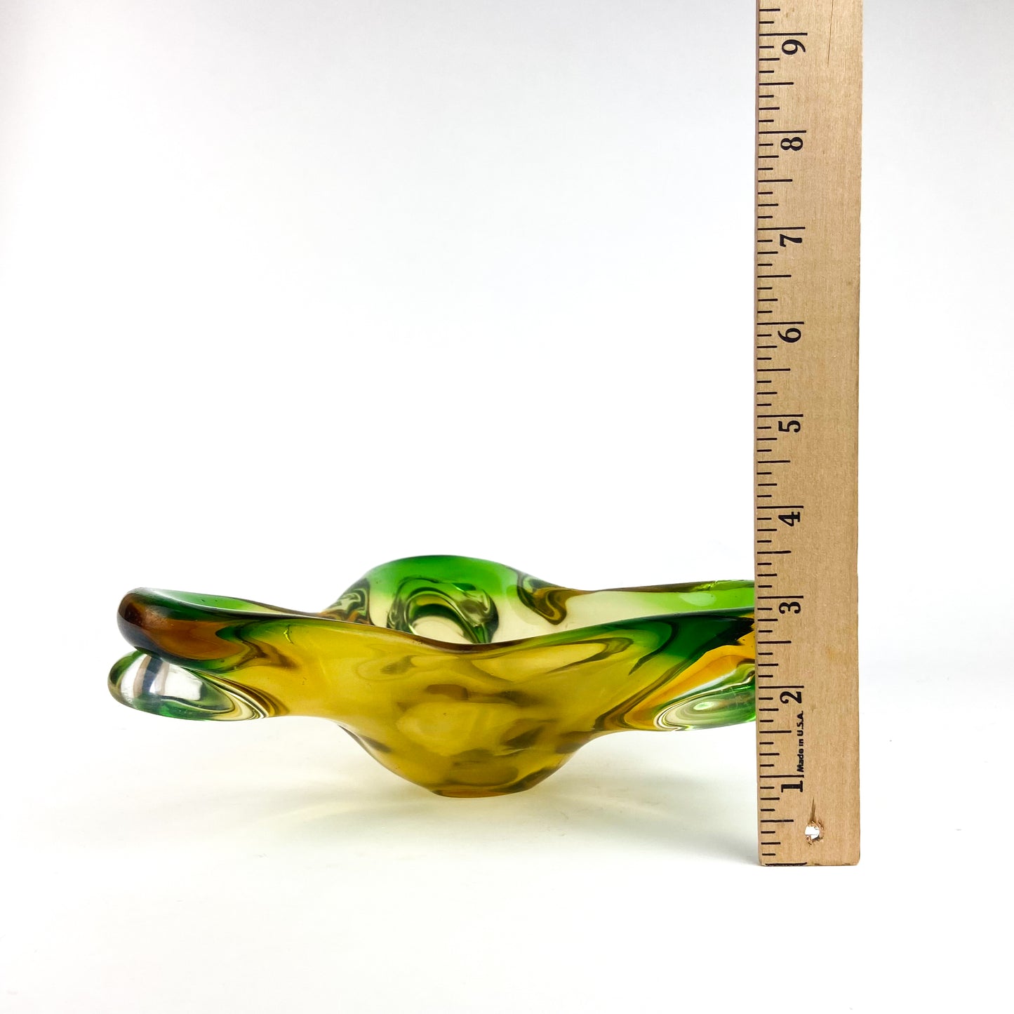 Murano Emerald + Amber Floriform Glass Catchall/Ashtray #O1151