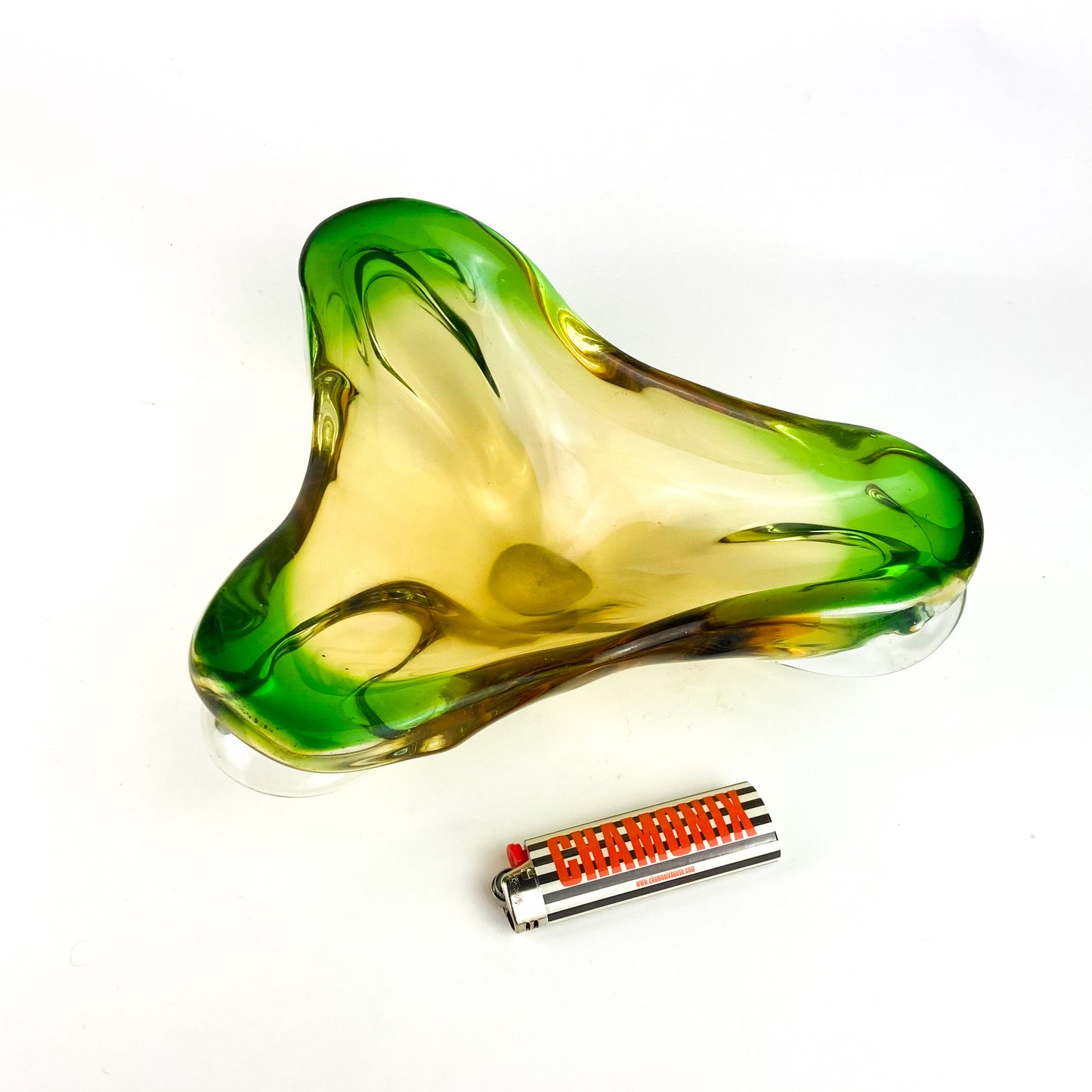 Murano Emerald + Amber Floriform Glass Catchall/Ashtray #O1151