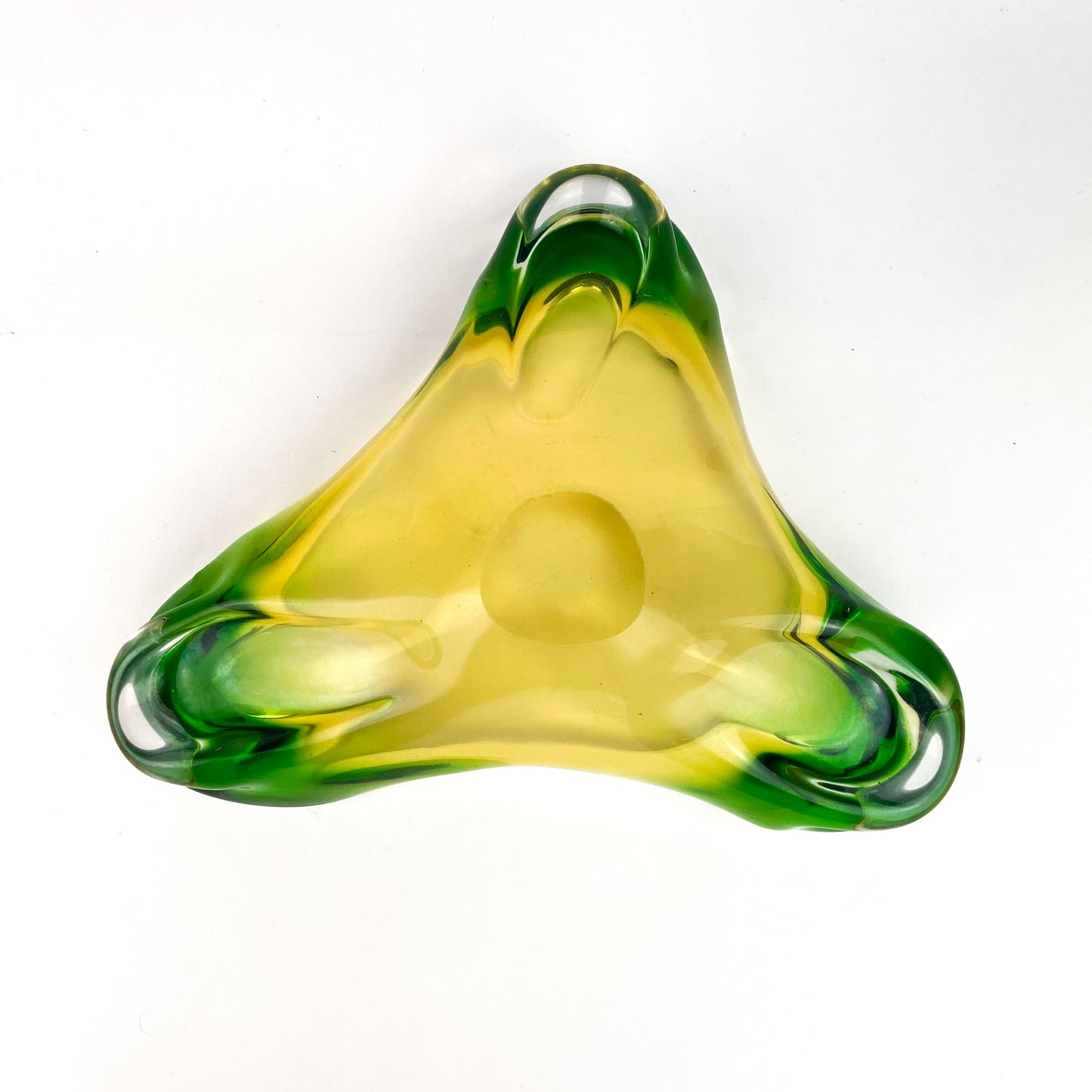 Murano Emerald + Amber Floriform Glass Catchall/Ashtray #O1151