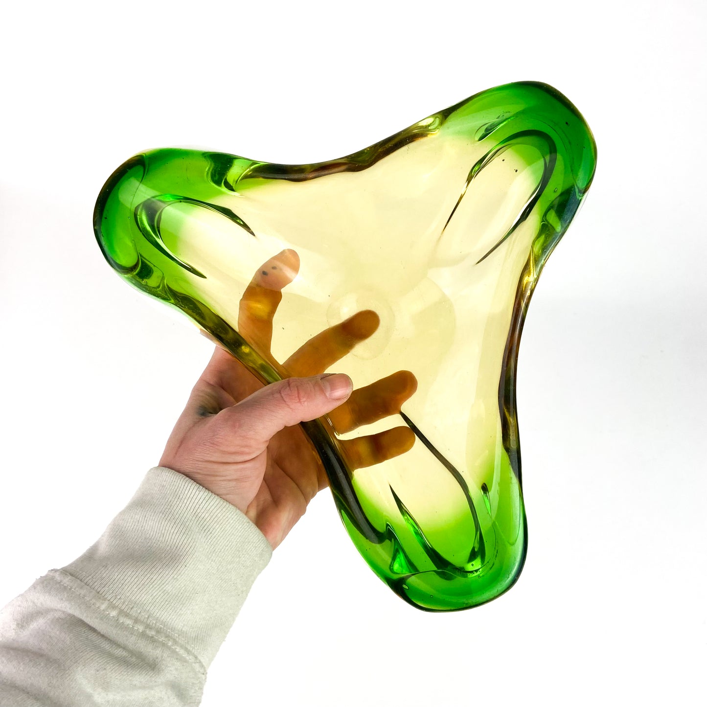 Murano Emerald + Amber Floriform Glass Catchall/Ashtray #O1151