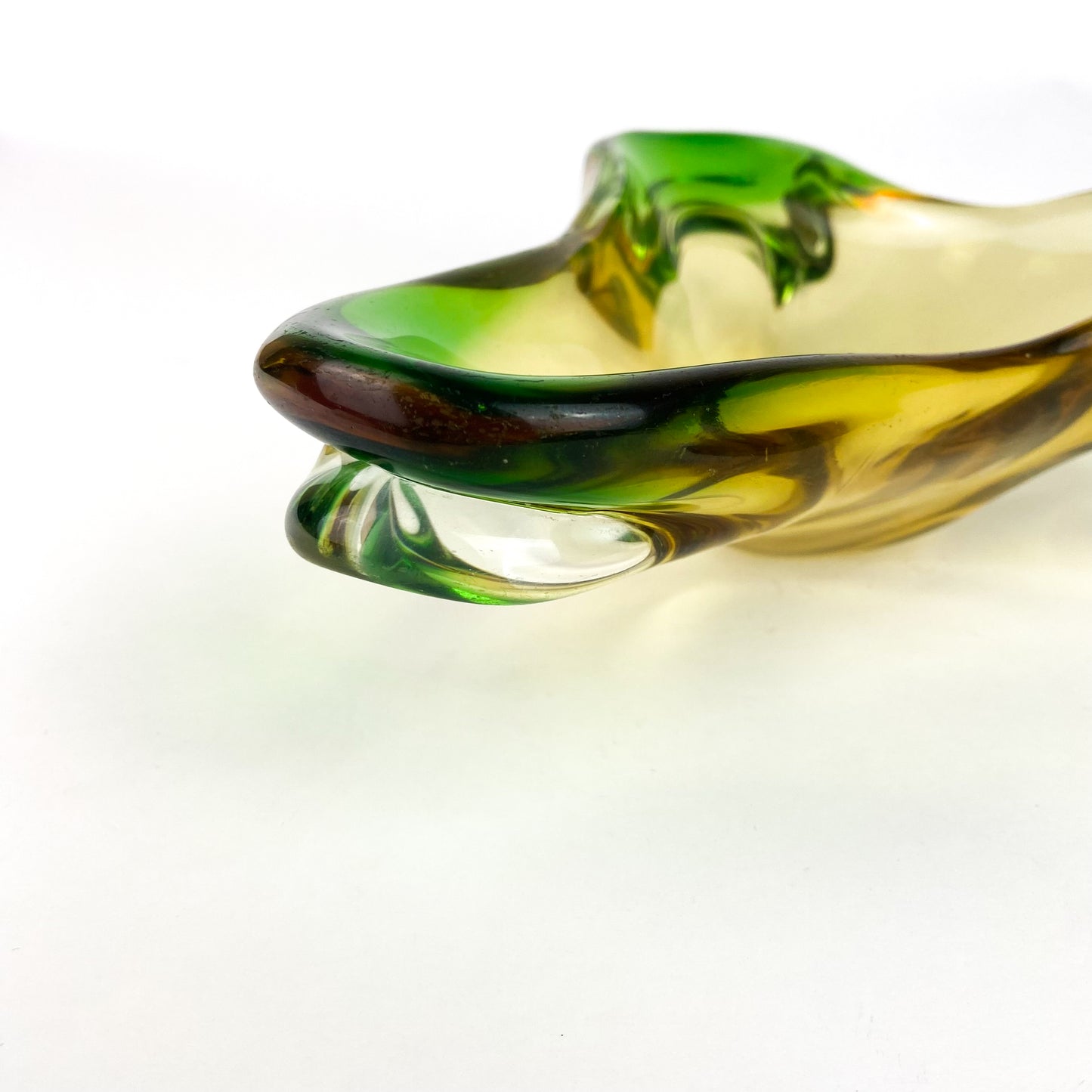 Murano Emerald + Amber Floriform Glass Catchall/Ashtray #O1151