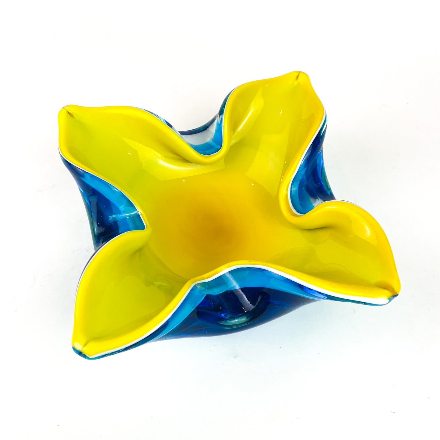 Murano Blue + Yellow Floriform Catchall/Ashtray #O1157