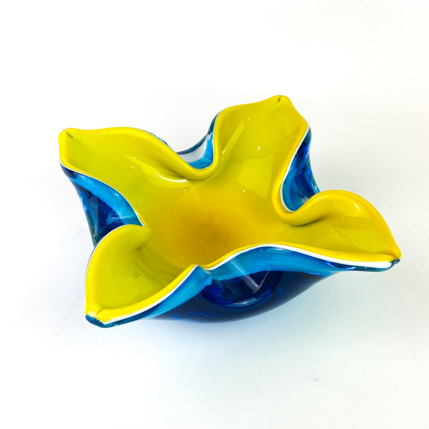 Murano Blue + Yellow Floriform Catchall/Ashtray #O1157