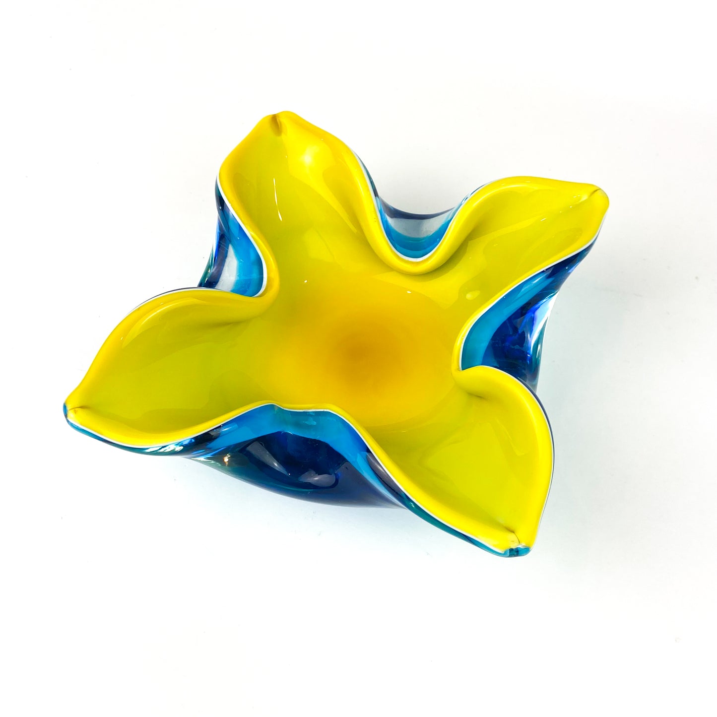 Murano Blue + Yellow Floriform Catchall/Ashtray #O1157