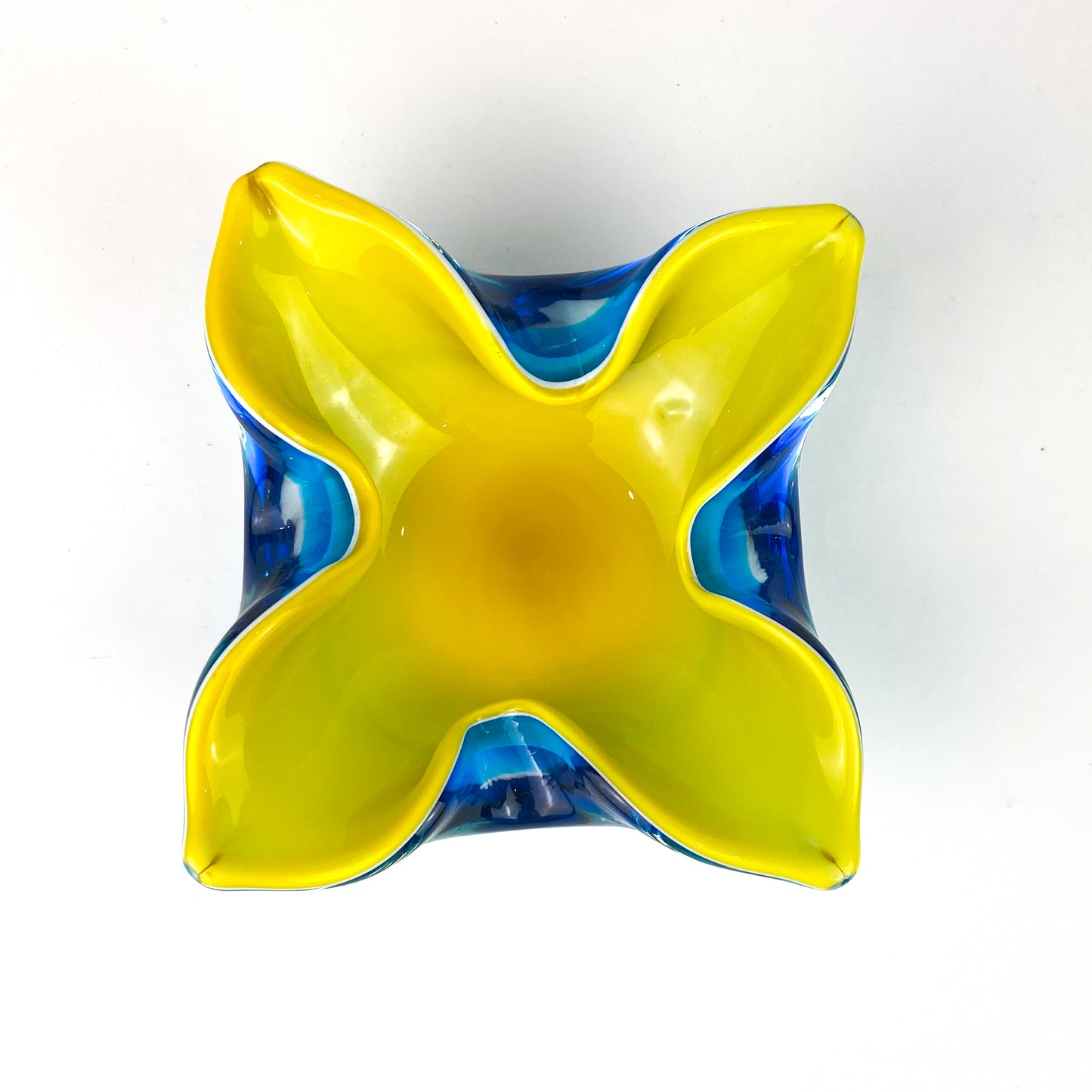 Murano Blue + Yellow Floriform Catchall/Ashtray #O1157