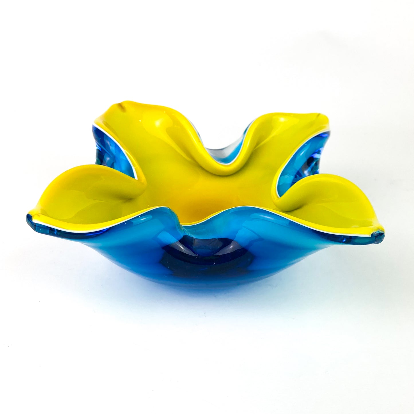 Murano Blue + Yellow Floriform Catchall/Ashtray #O1157