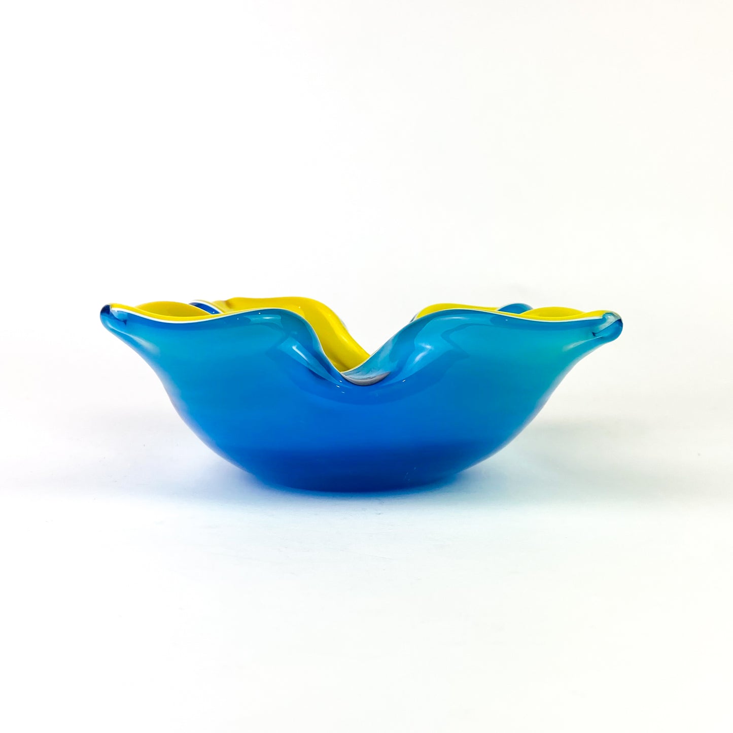 Murano Blue + Yellow Floriform Catchall/Ashtray #O1157