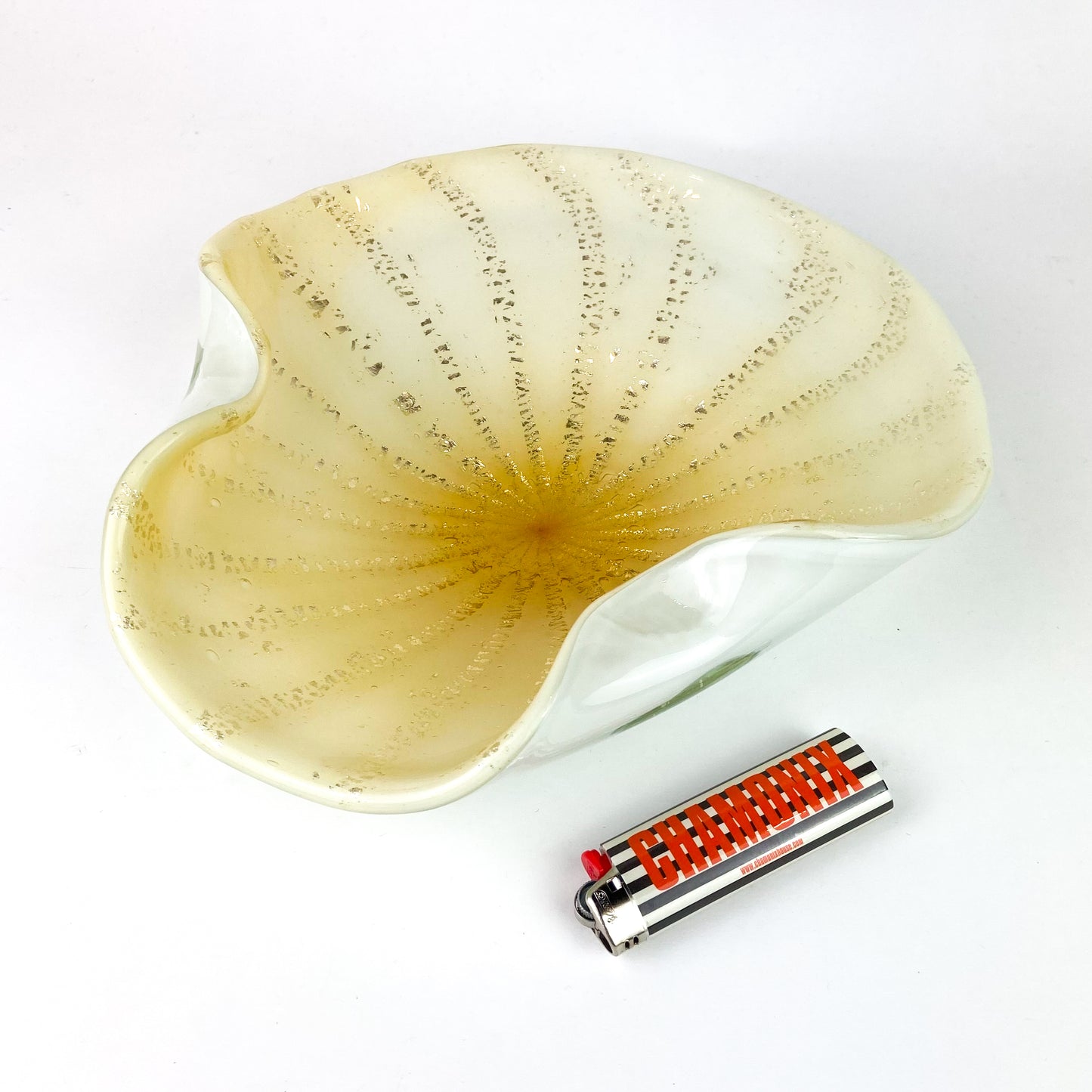 Murano Gold + White Cased Freeform Catchall/Ashtray #O1165