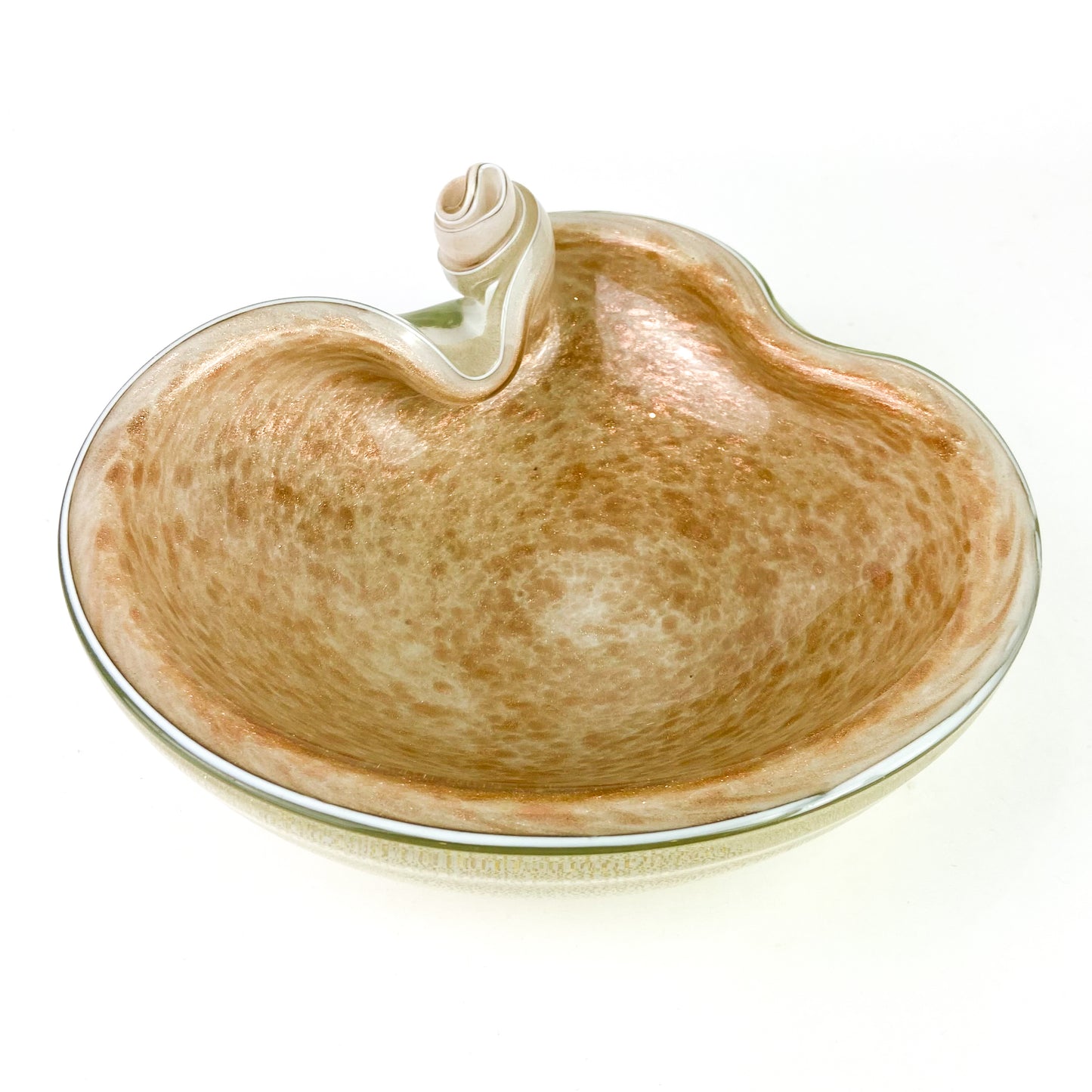 Murano Cream + Copper Freeform Glass Catchall/Ashtray #O1166