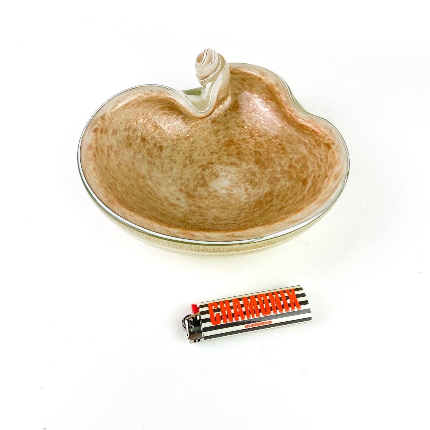 Murano Cream + Copper Freeform Glass Catchall/Ashtray #O1166