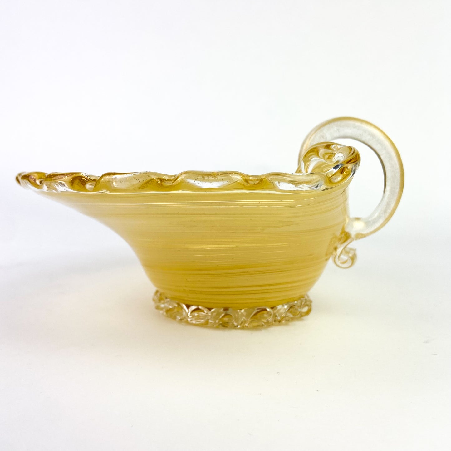 Murano Gold Swirl Scalloped Handled Catchall/Ashtray #O1206