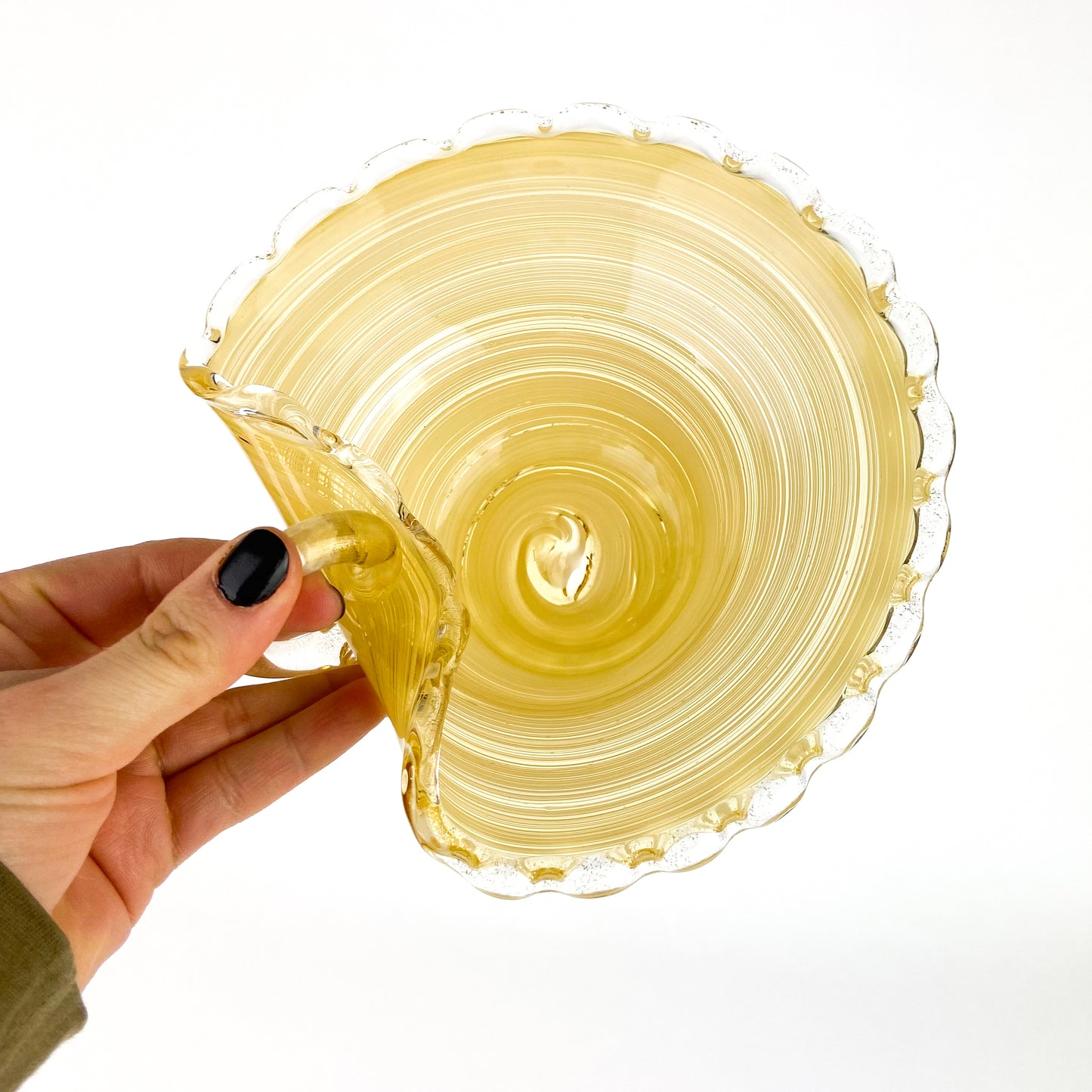 Murano Gold Swirl Scalloped Handled Catchall/Ashtray #O1206