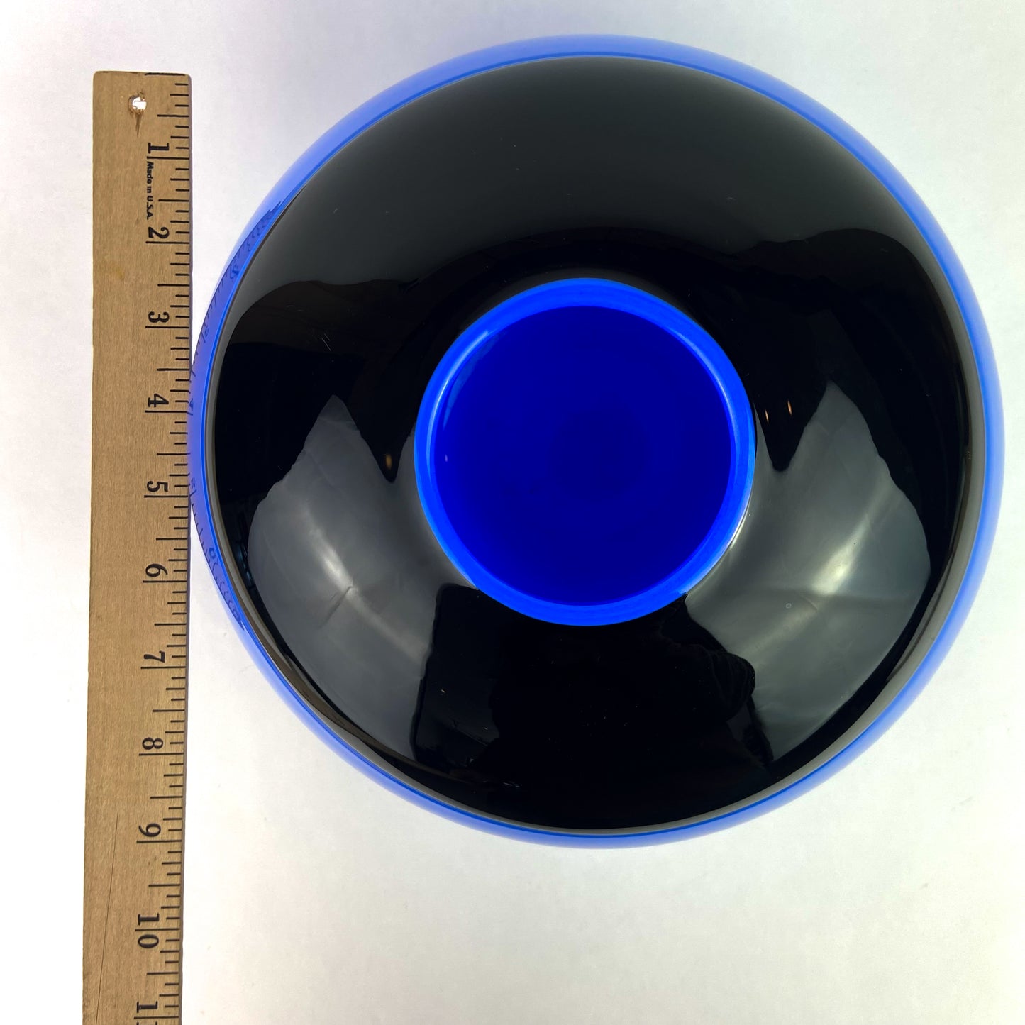 Post Modern Cobalt + Black Round Studio Art Glass Vase #O1176