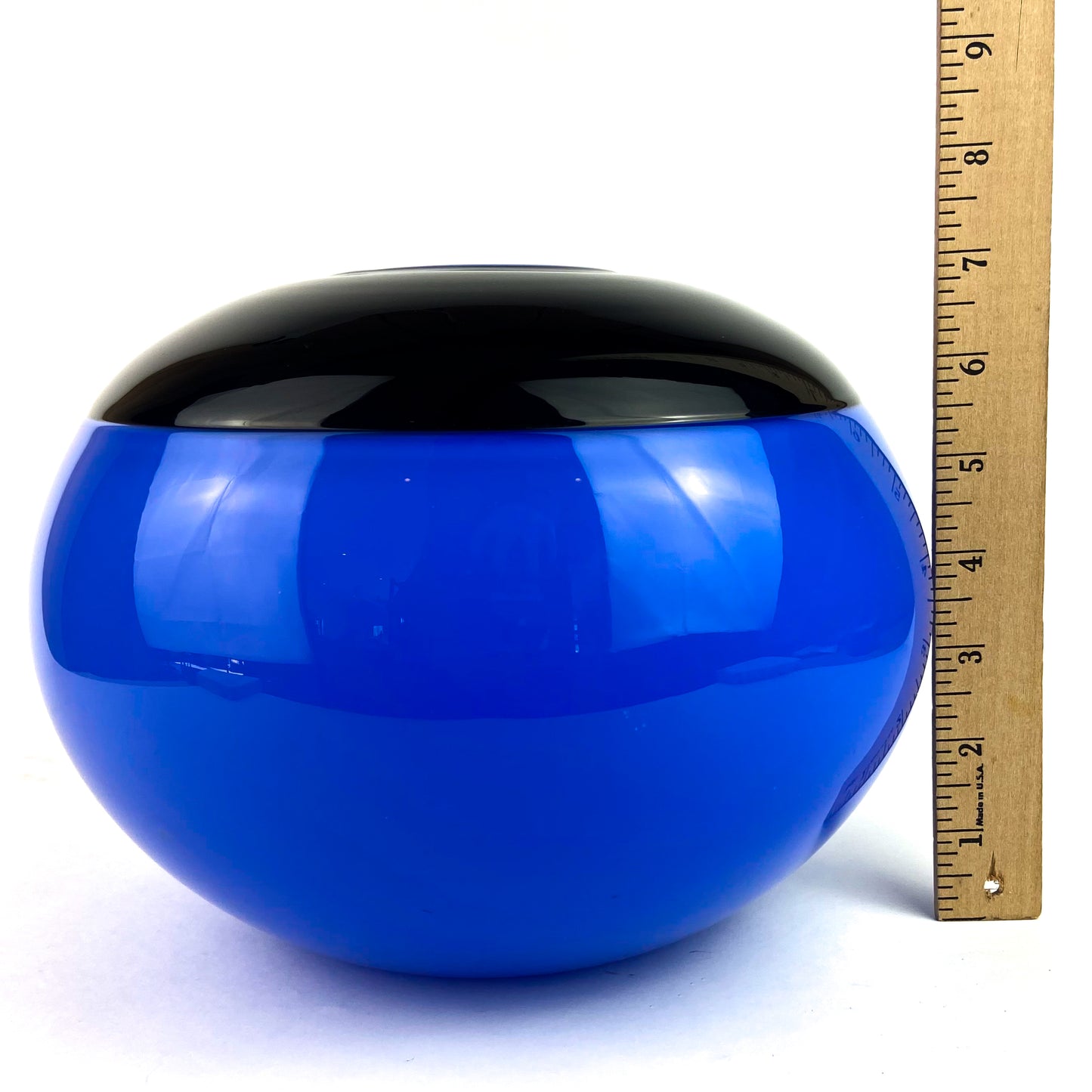 Post Modern Cobalt + Black Round Studio Art Glass Vase #O1176