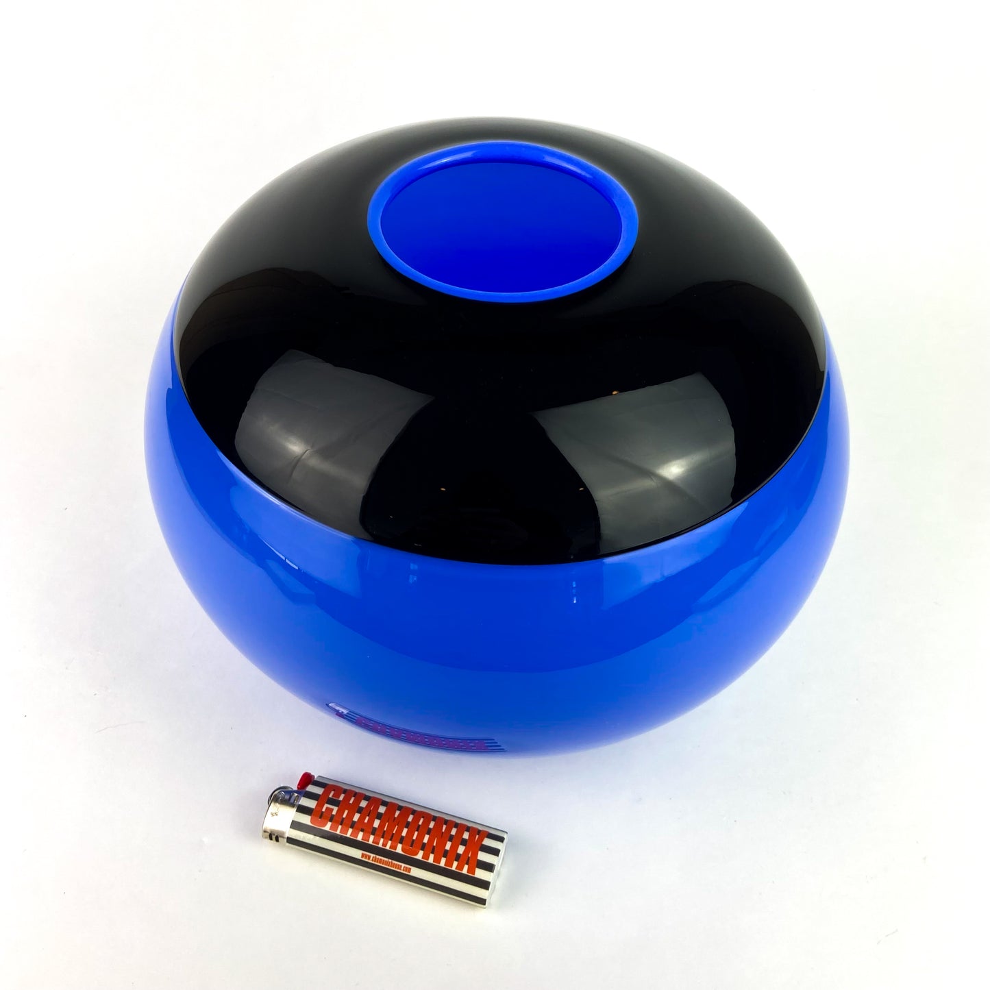 Post Modern Cobalt + Black Round Studio Art Glass Vase #O1176