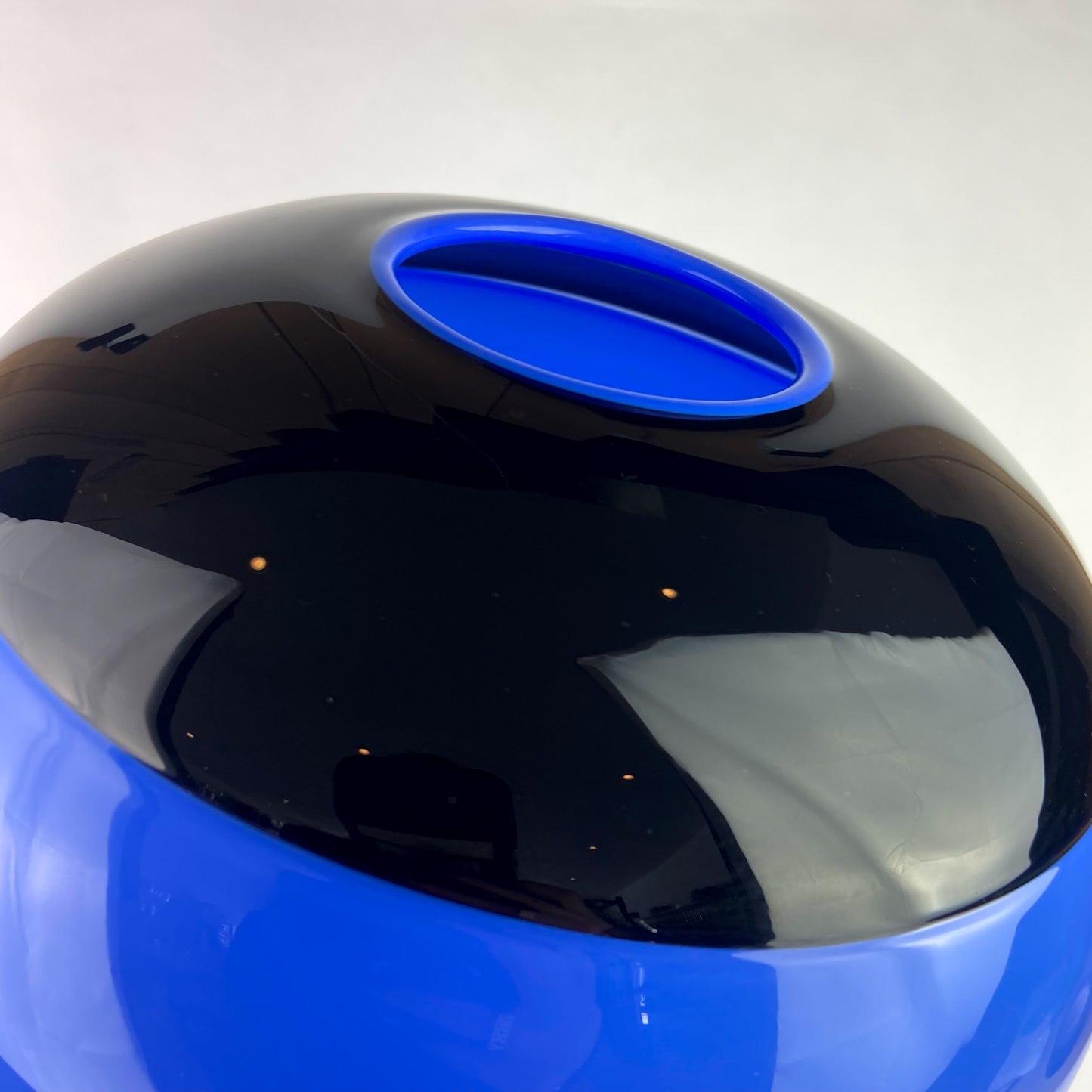 Post Modern Cobalt + Black Round Studio Art Glass Vase #O1176