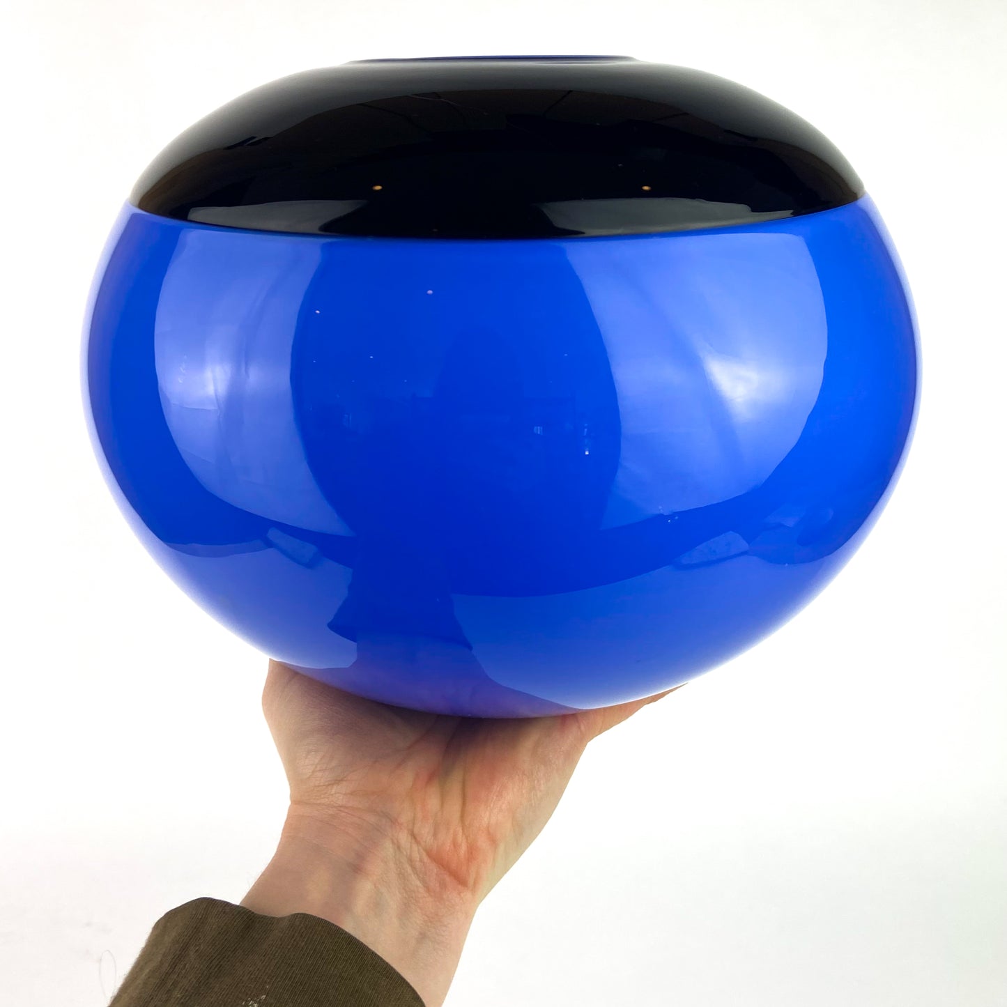 Post Modern Cobalt + Black Round Studio Art Glass Vase #O1176