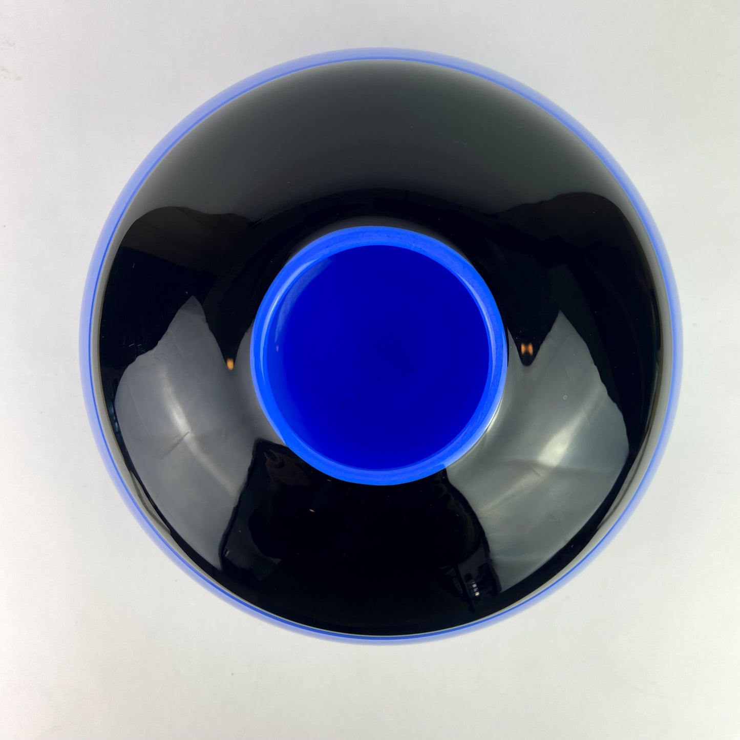 Post Modern Cobalt + Black Round Studio Art Glass Vase #O1176