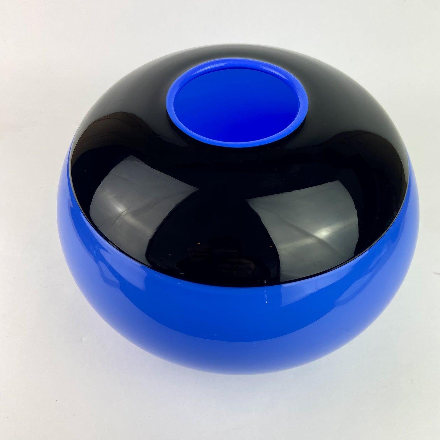 Post Modern Cobalt + Black Round Studio Art Glass Vase #O1176