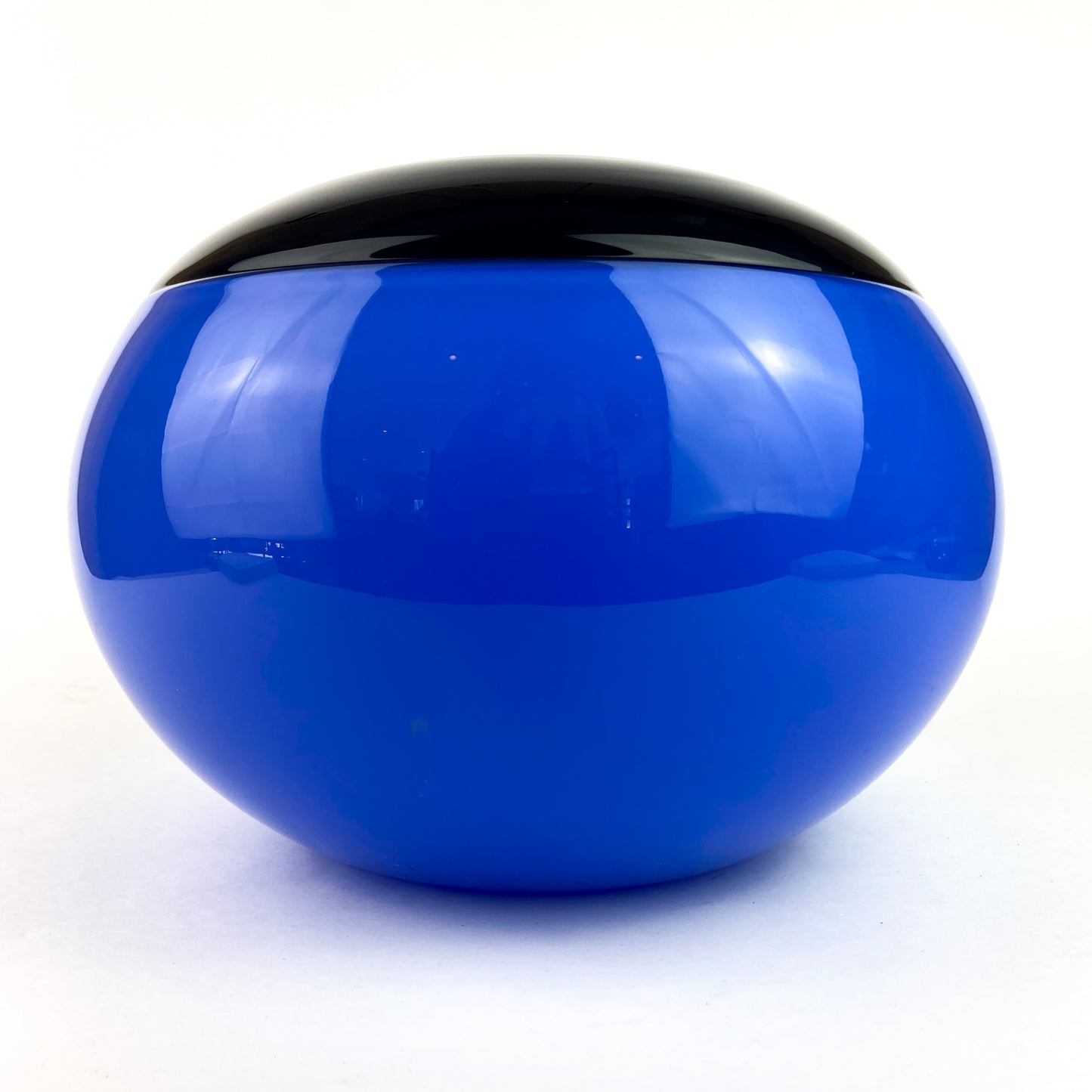 Post Modern Cobalt + Black Round Studio Art Glass Vase #O1176