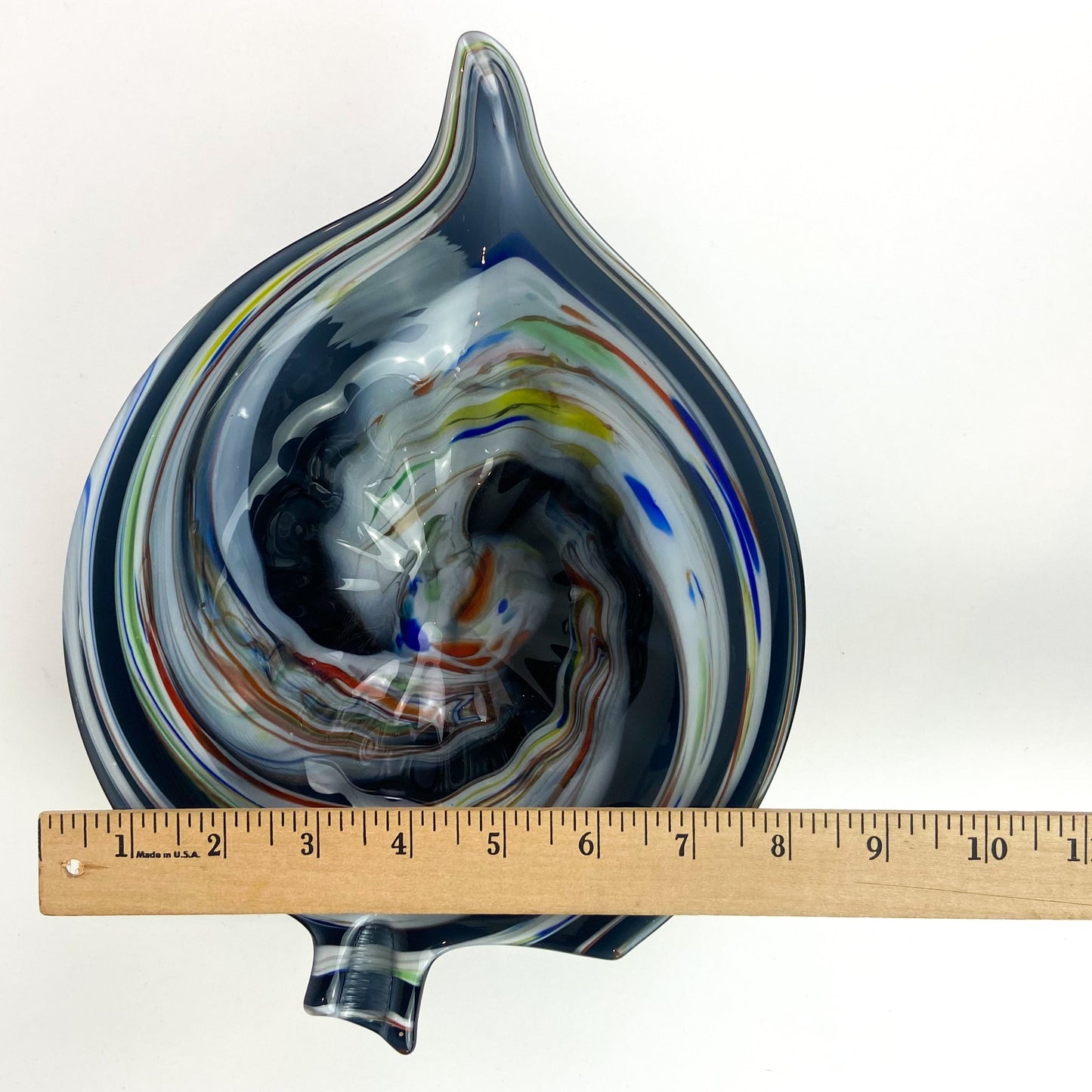 Vintage Black Cased Spiral Art Glass Catchall/Ashtray #O1263