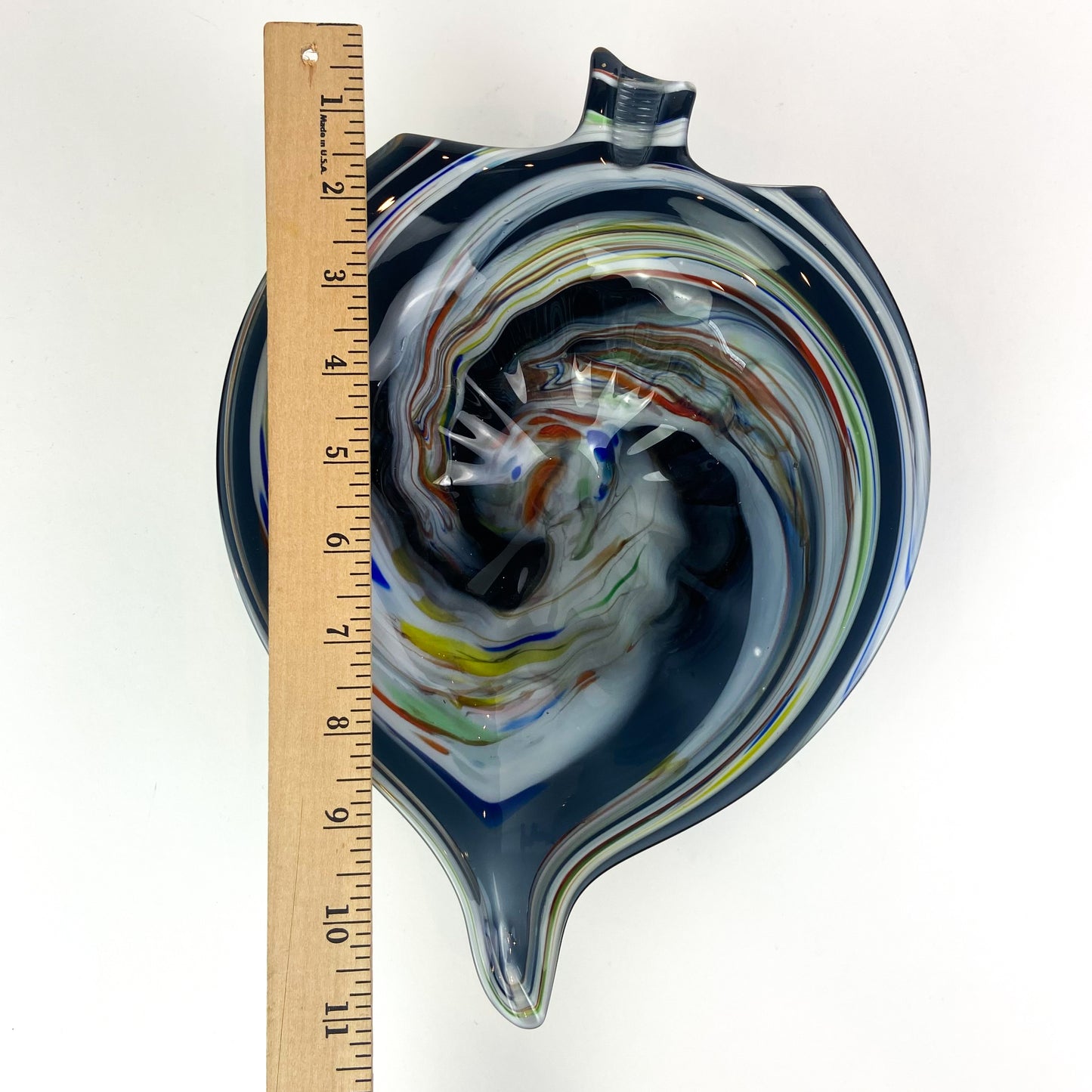 Vintage Black Cased Spiral Art Glass Catchall/Ashtray #O1263