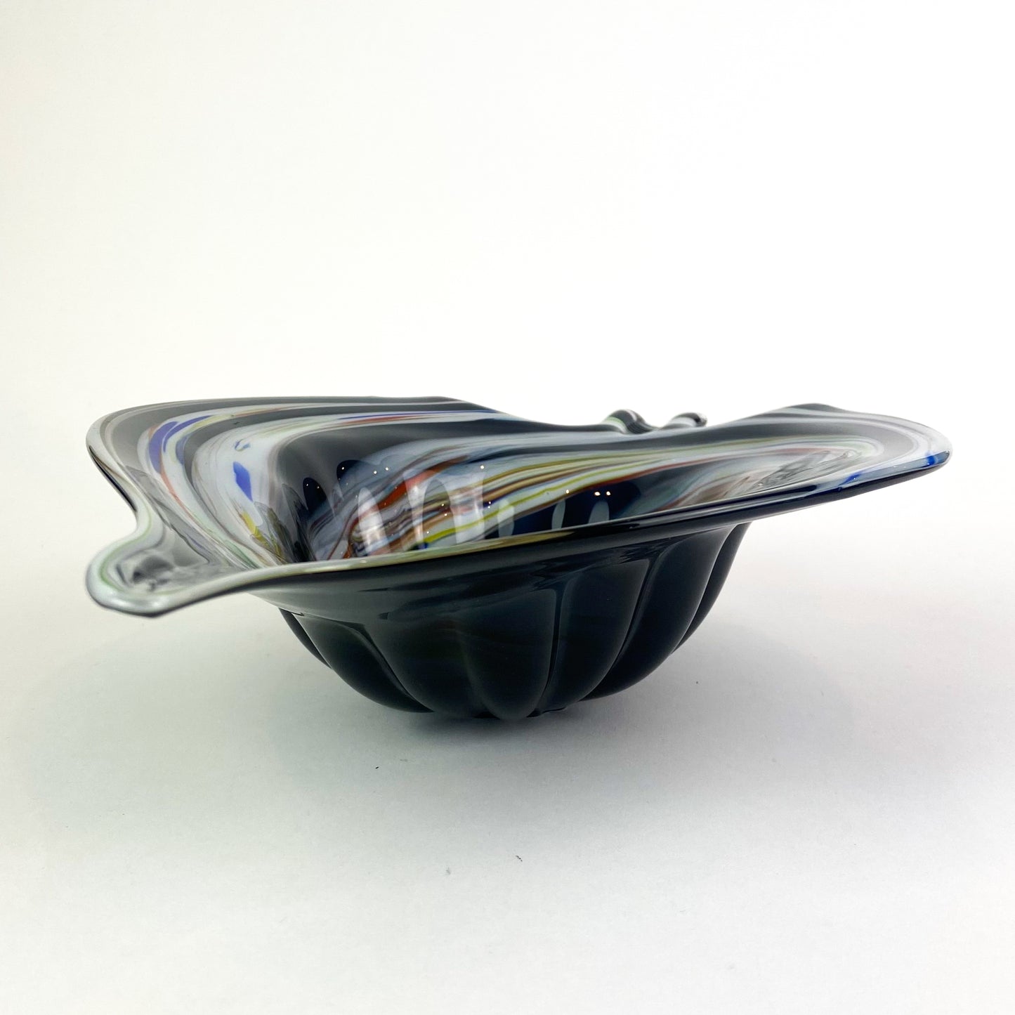 Vintage Black Cased Spiral Art Glass Catchall/Ashtray #O1263