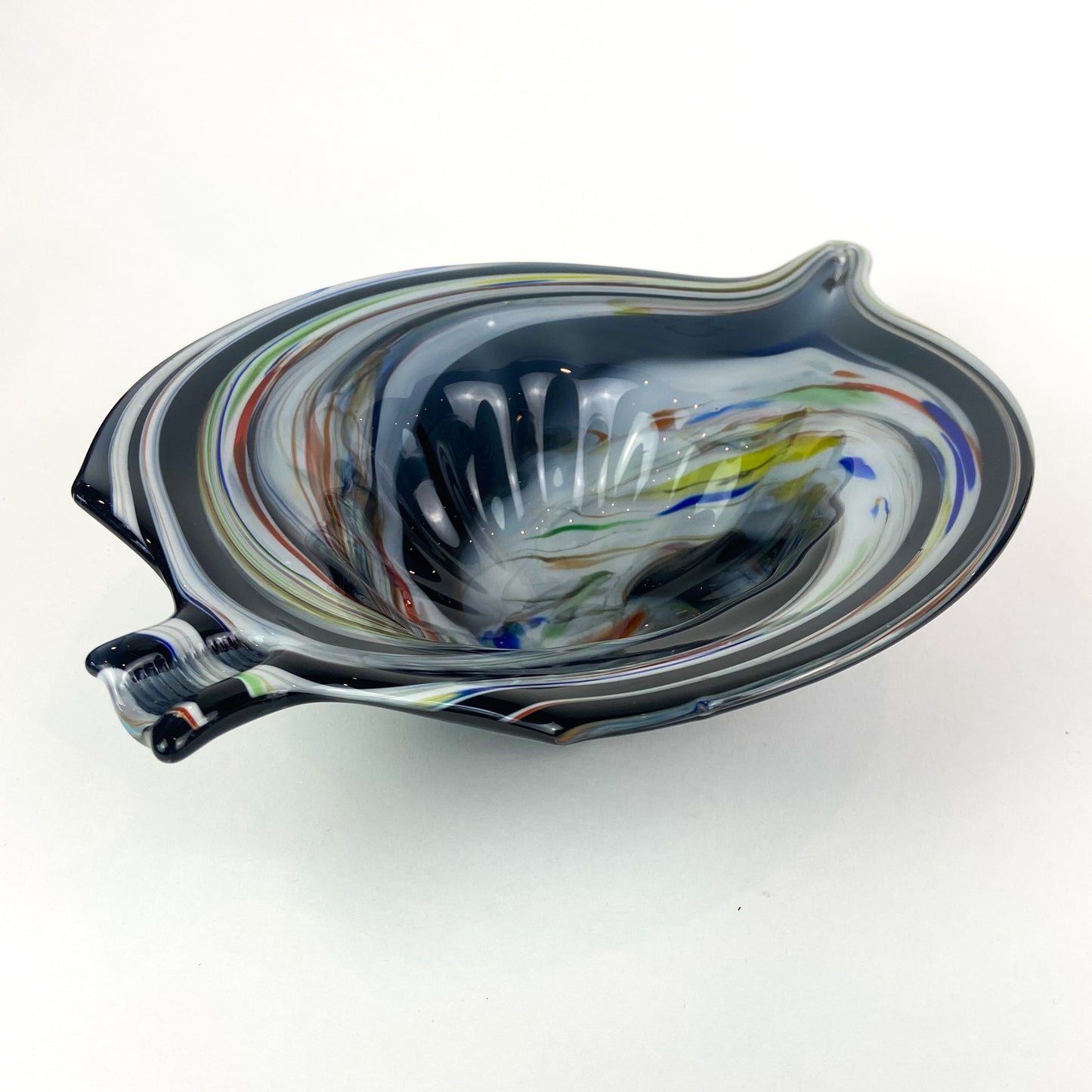 Vintage Black Cased Spiral Art Glass Catchall/Ashtray #O1263