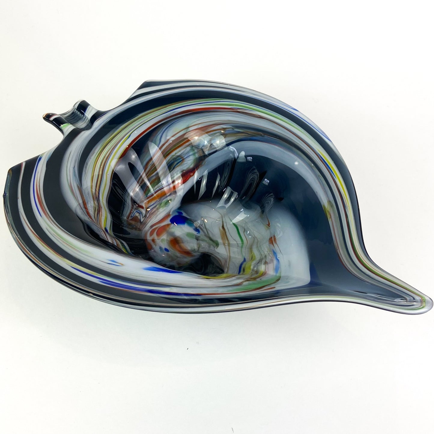 Vintage Black Cased Spiral Art Glass Catchall/Ashtray #O1263