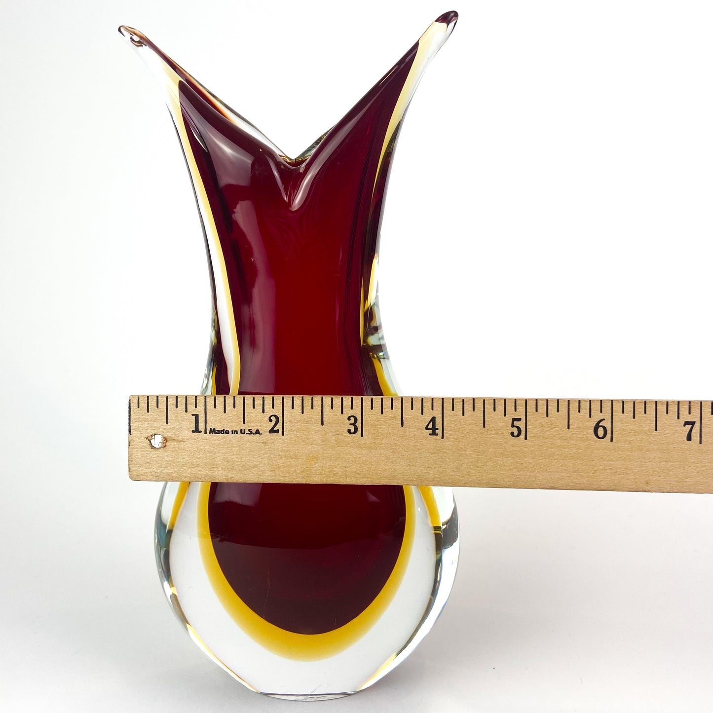 Murano Ruby + Amber Sommerso V Neck Glass Vase #O1265