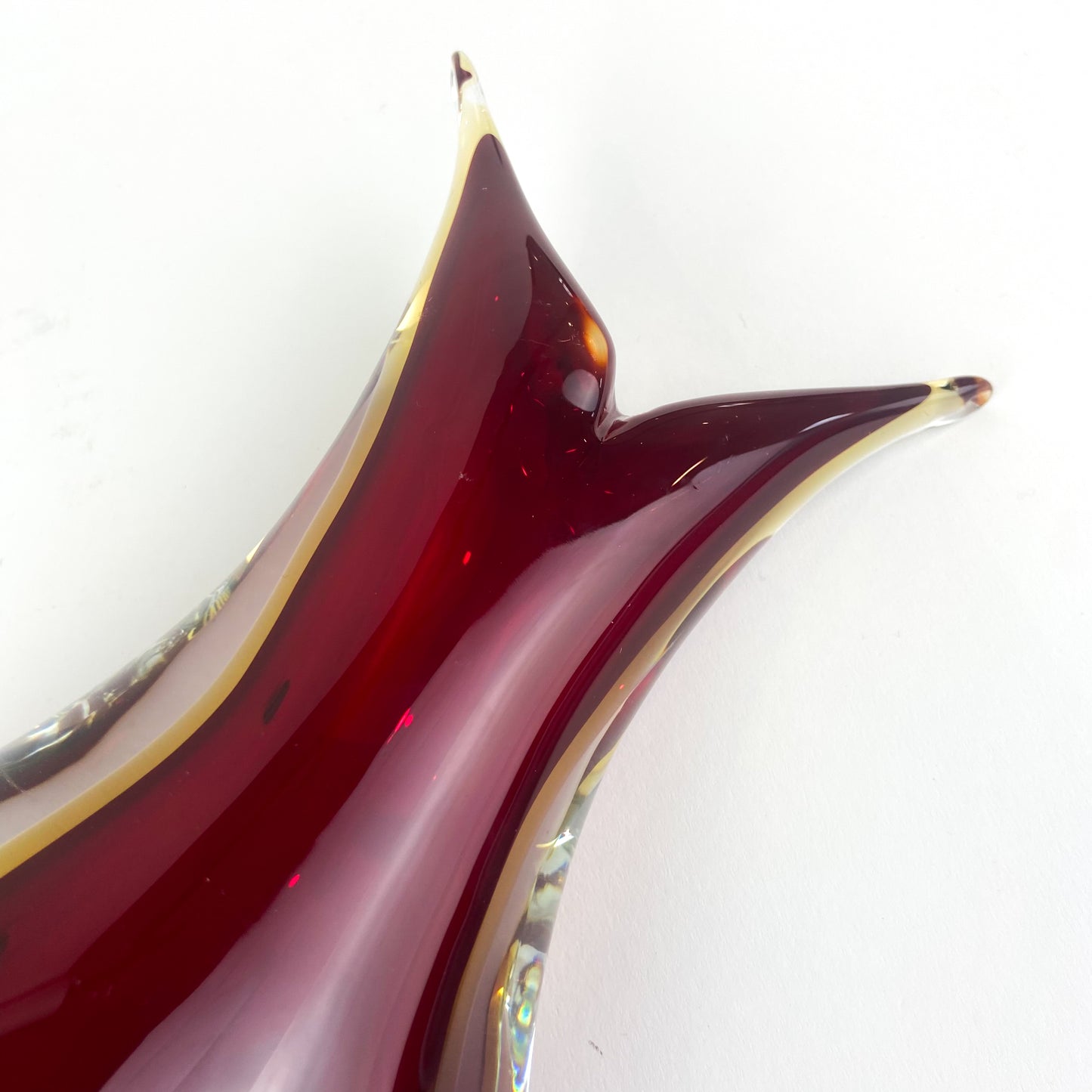 Murano Ruby + Amber Sommerso V Neck Glass Vase #O1265