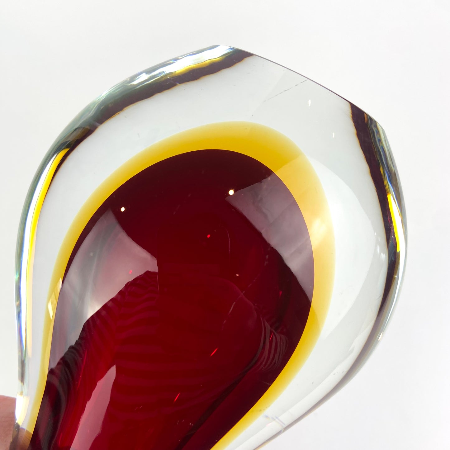 Murano Ruby + Amber Sommerso V Neck Glass Vase #O1265