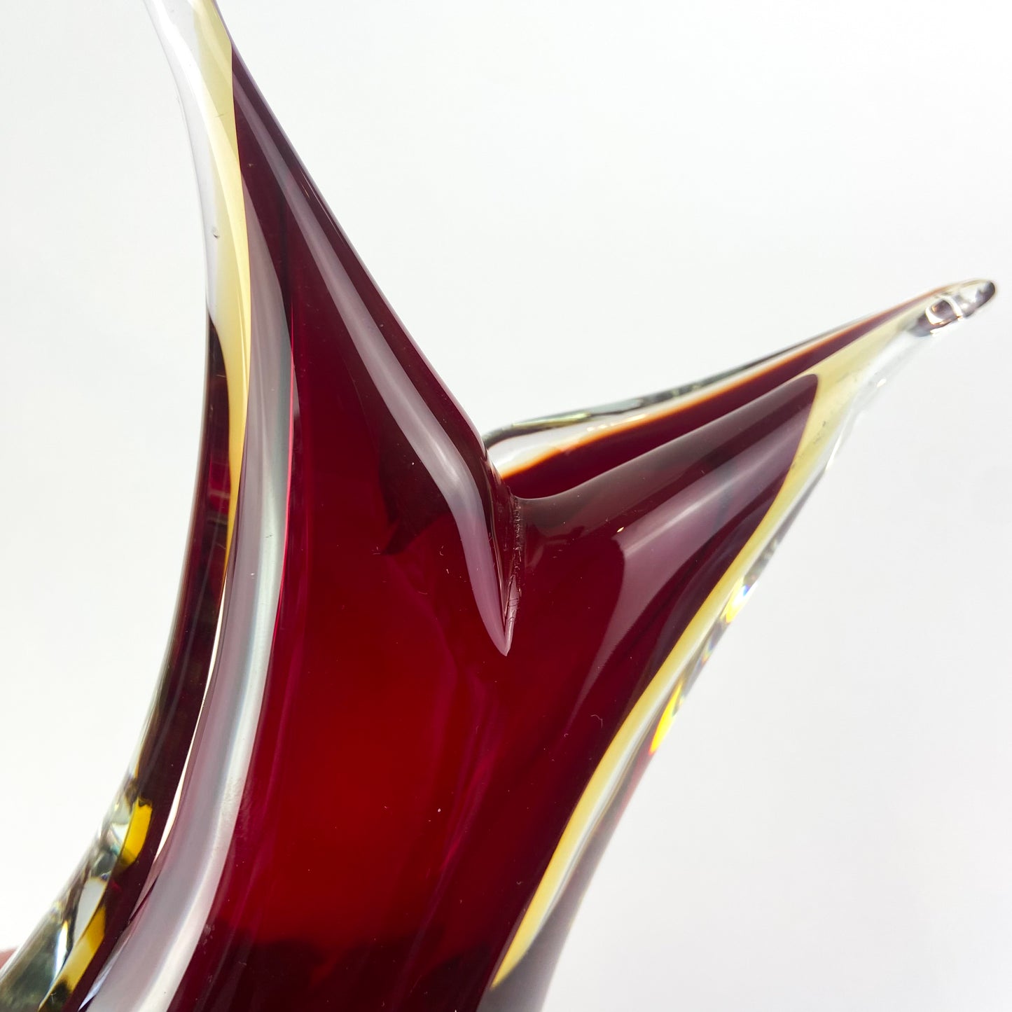 Murano Ruby + Amber Sommerso V Neck Glass Vase #O1265