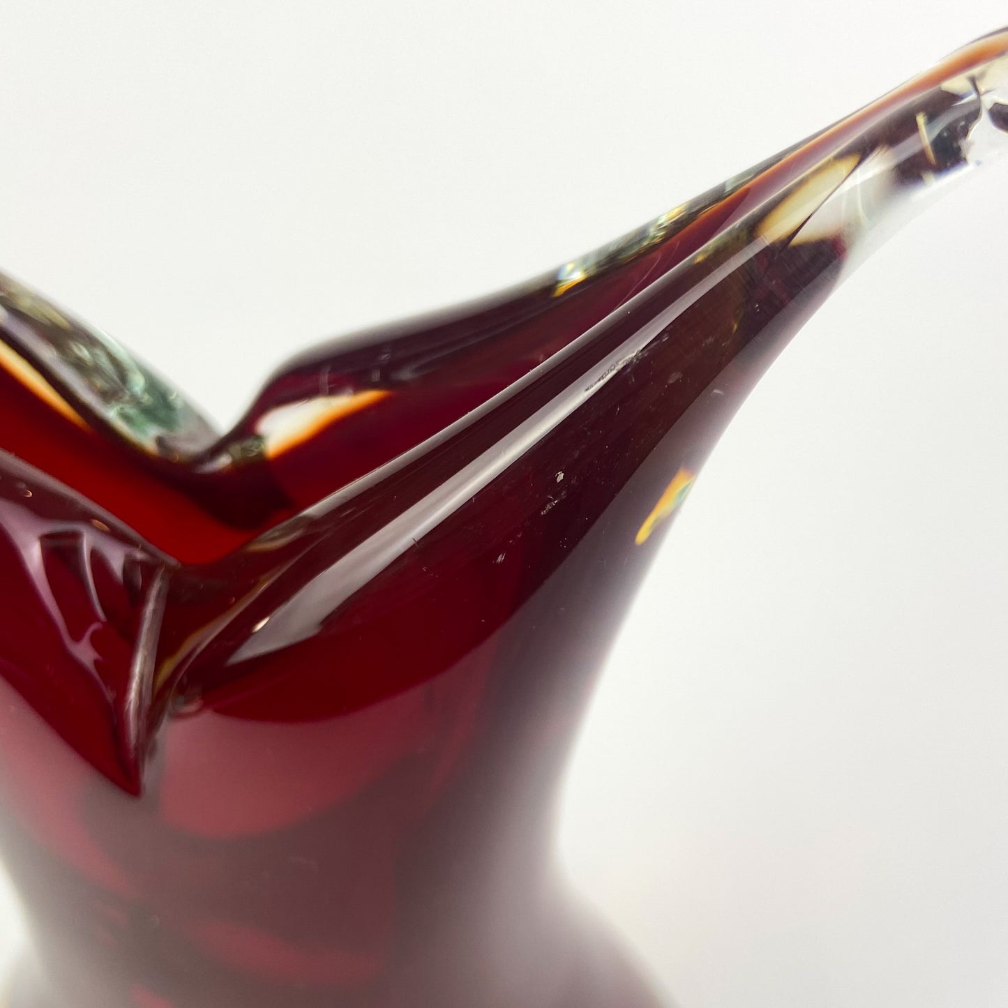 Murano Ruby + Amber Sommerso V Neck Glass Vase #O1265