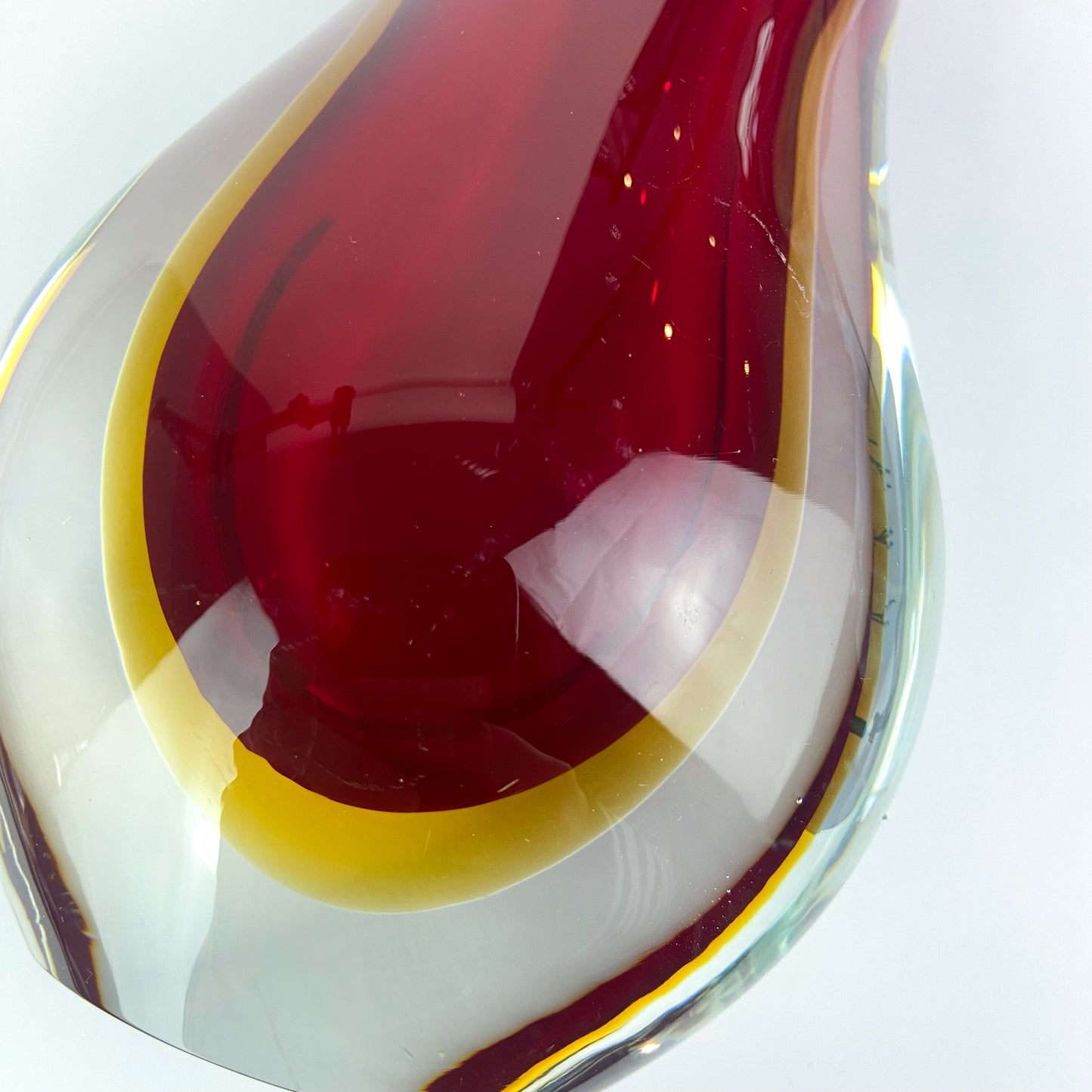 Murano Ruby + Amber Sommerso V Neck Glass Vase #O1265