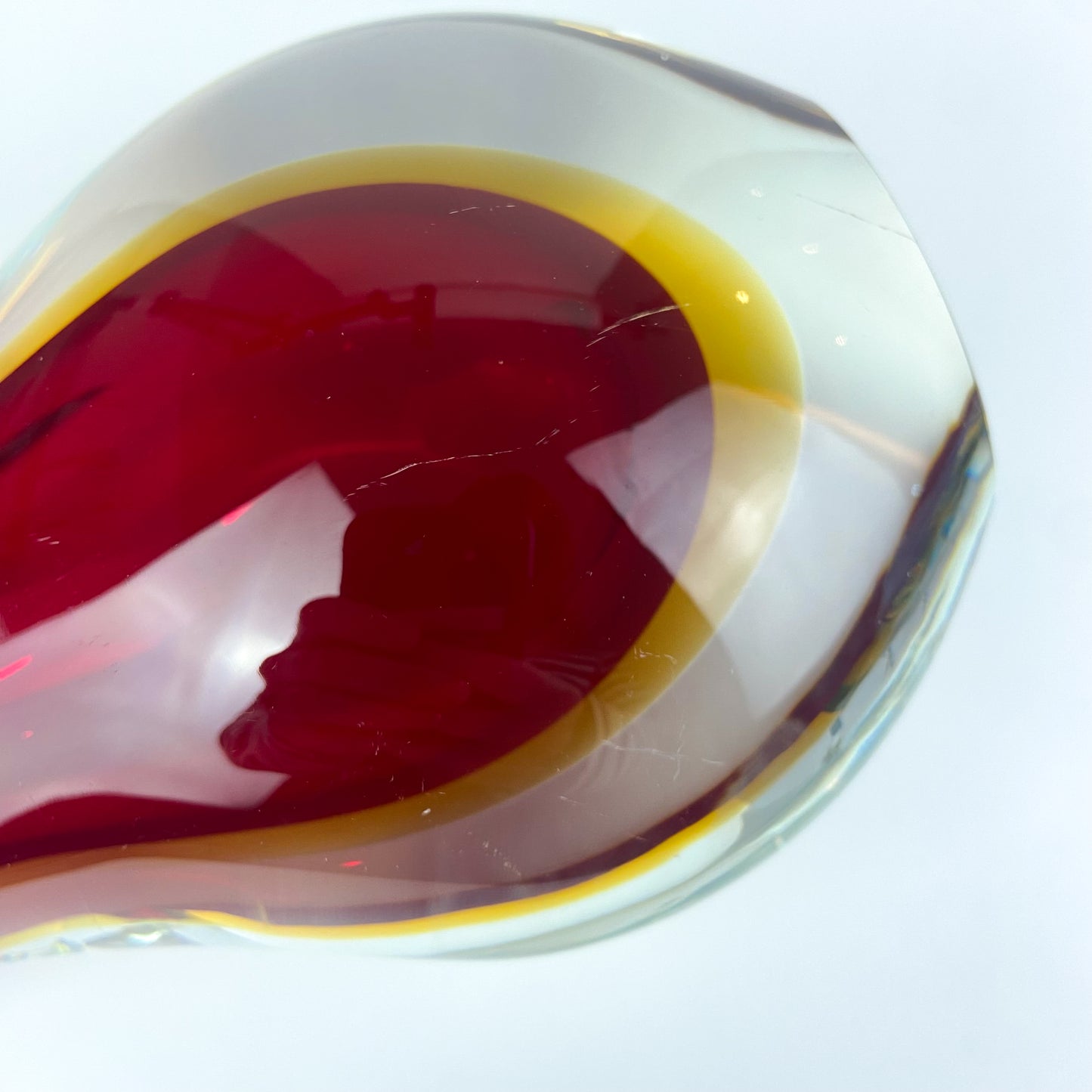 Murano Ruby + Amber Sommerso V Neck Glass Vase #O1265