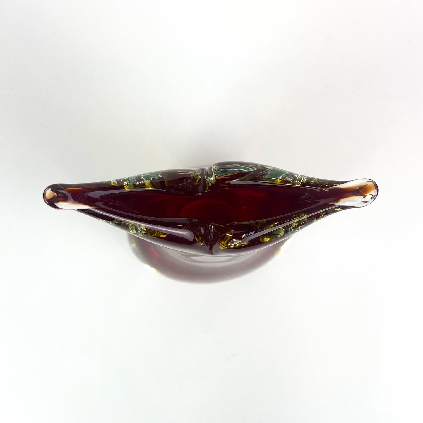 Murano Ruby + Amber Sommerso V Neck Glass Vase #O1265