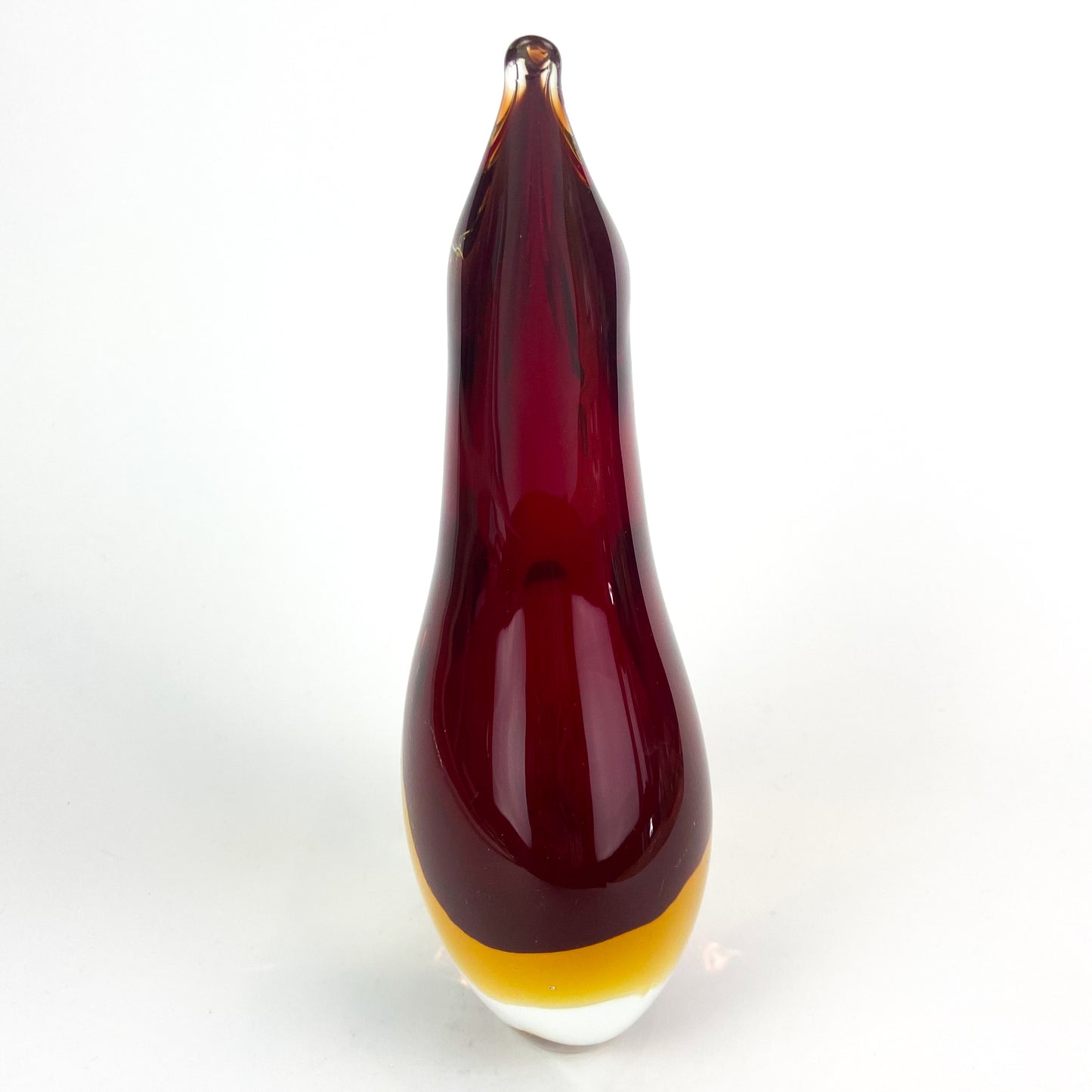 Murano Ruby + Amber Sommerso V Neck Glass Vase #O1265